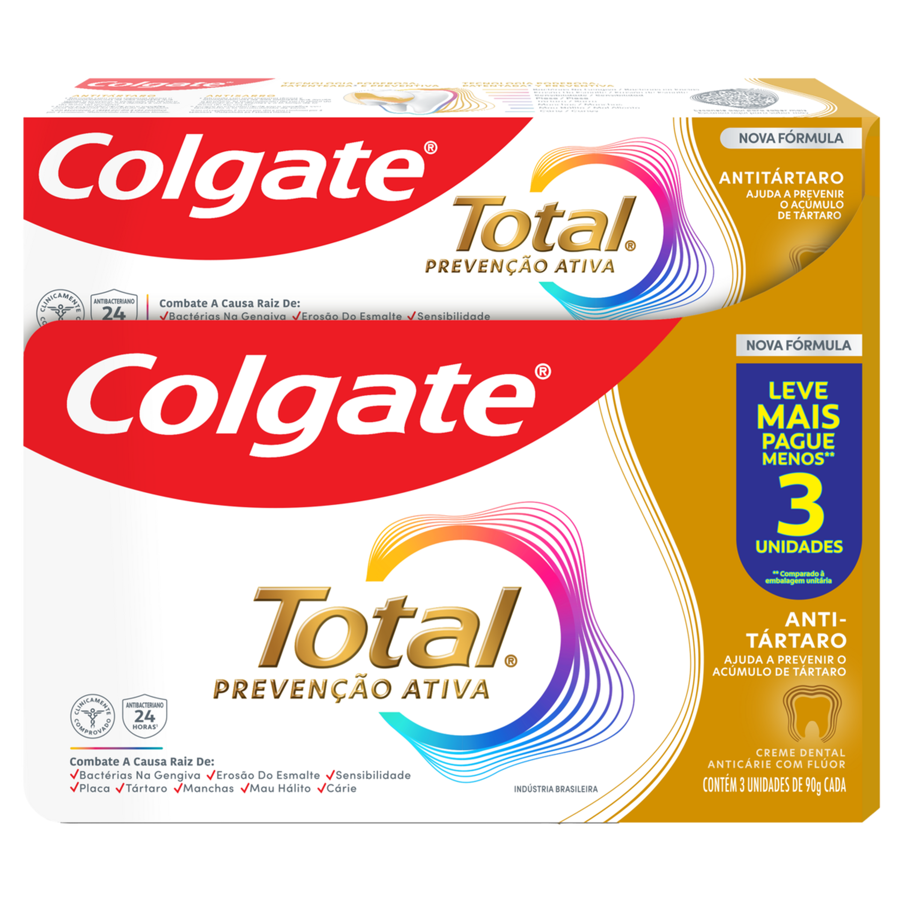 Creme Dental Anti T&aacute;rtaro Total Colgate C/3 Unidades 90g Cada - Embalagem Pre&ccedil;o Especial&nbsp;&nbsp;