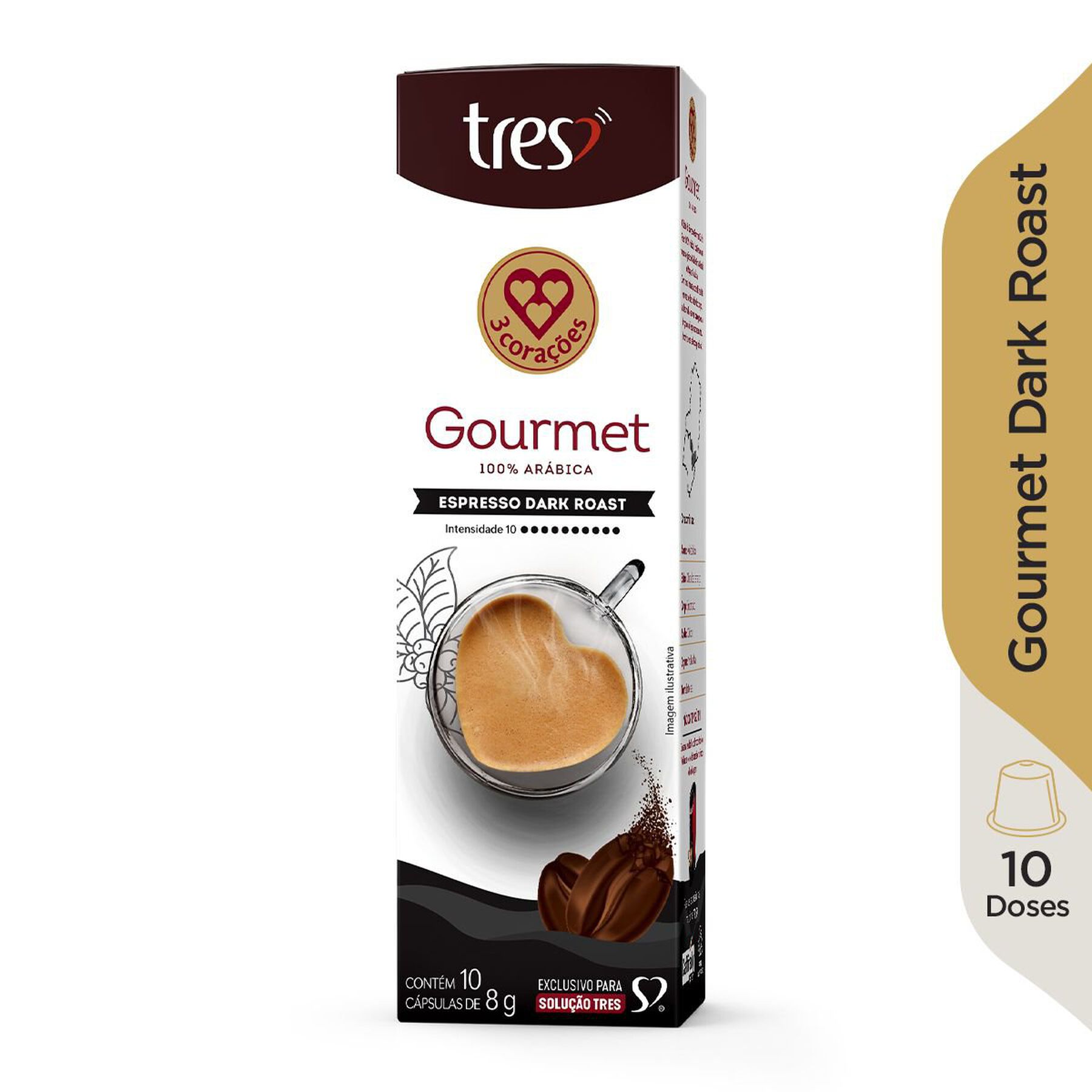 Café em Cápsula Torrado e Moído Espresso Dark Roast Gourmet 3 Corações Caixa C/10 Unidades