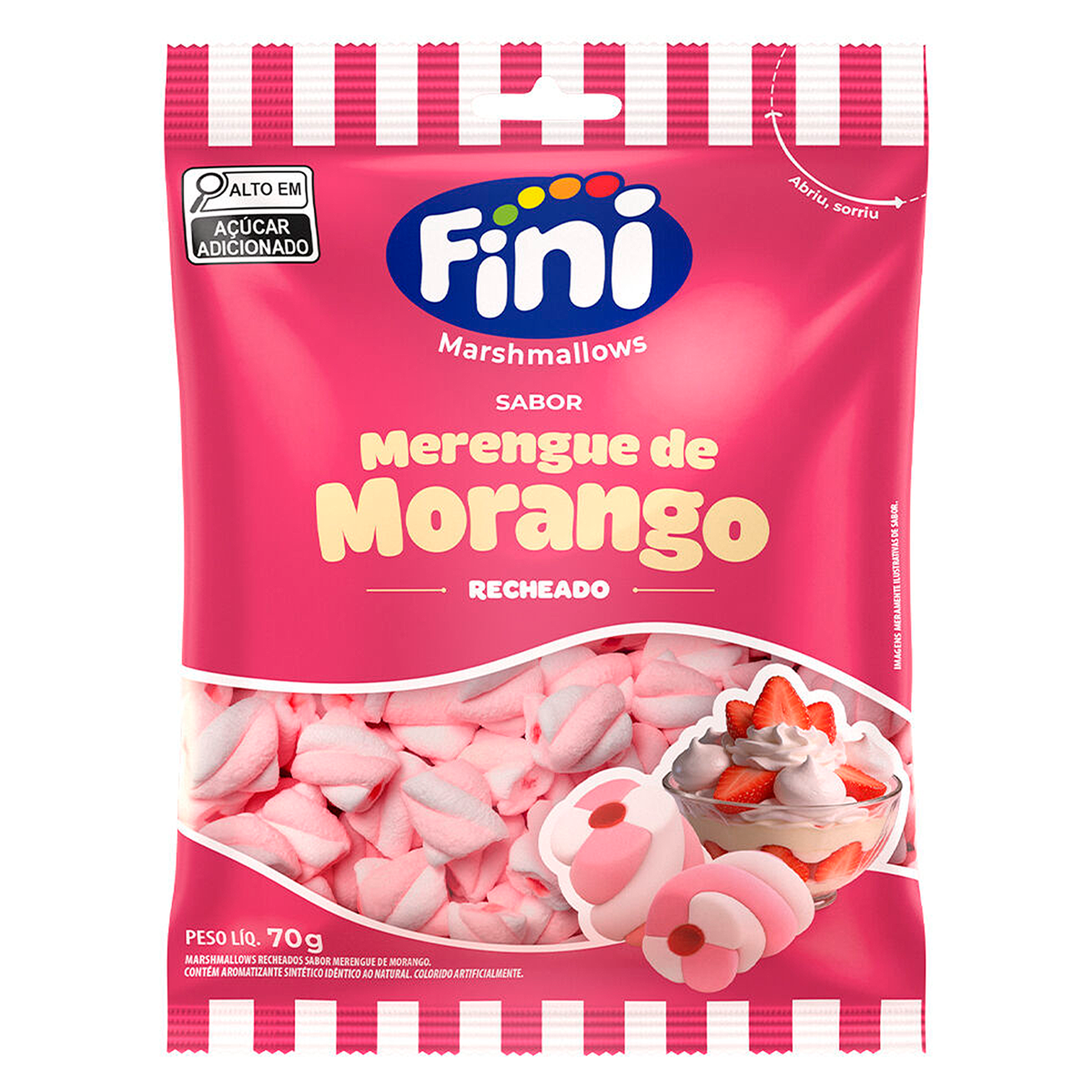 Marshmallow Recheado Merengue de Morango Fini Pacote 70g