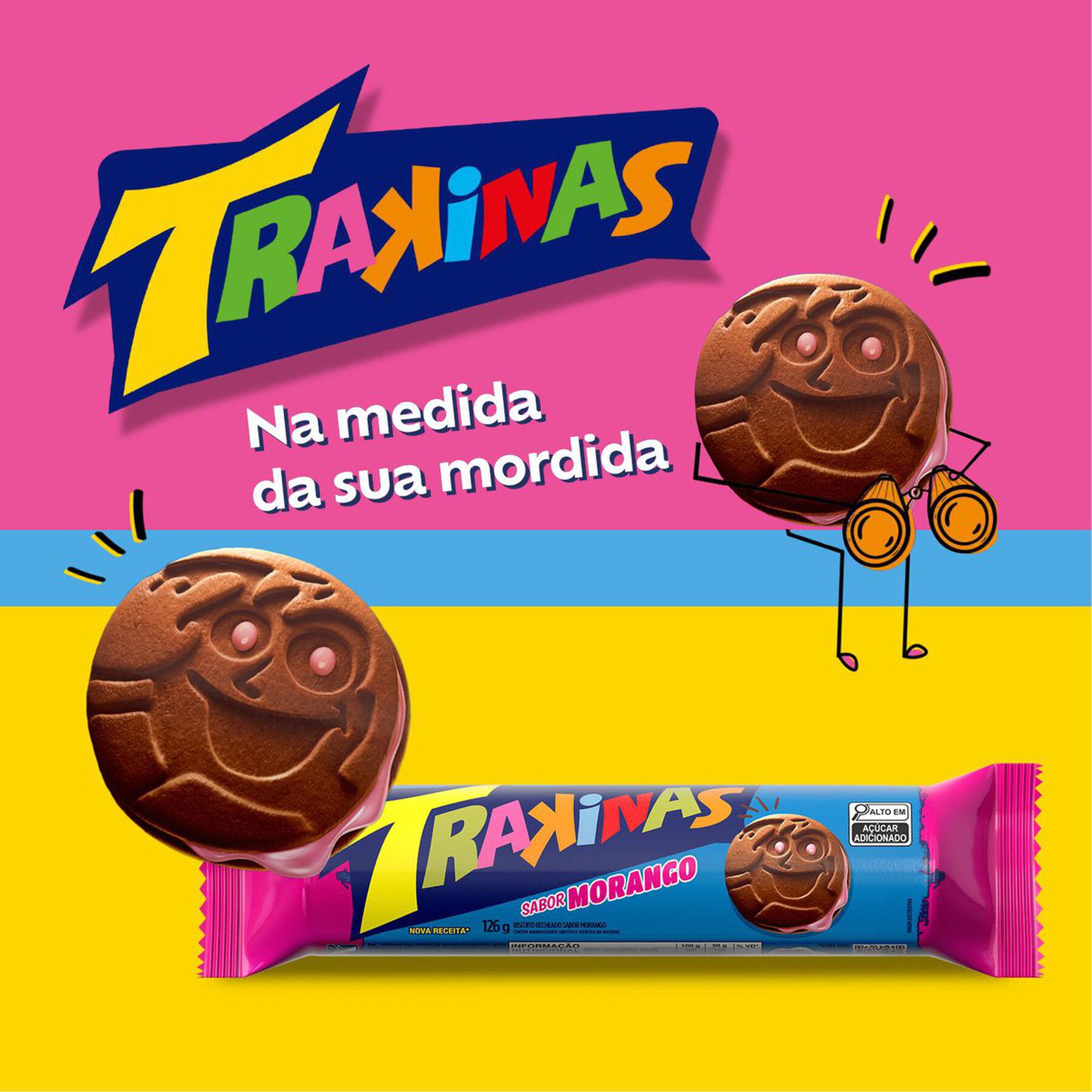 Biscoito Recheio Morango Trakinas Pacote 126g