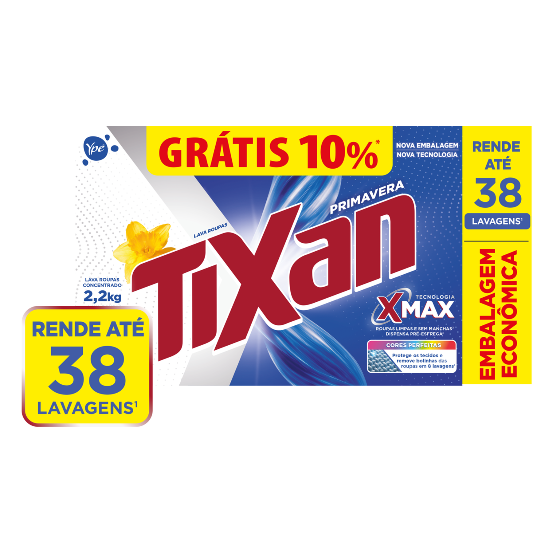 Lava Roupas em P&oacute; Concentrado Primavera Tixan Yp&ecirc; Caixa 2,2kg Gr&aacute;tis 220g&nbsp;&nbsp;