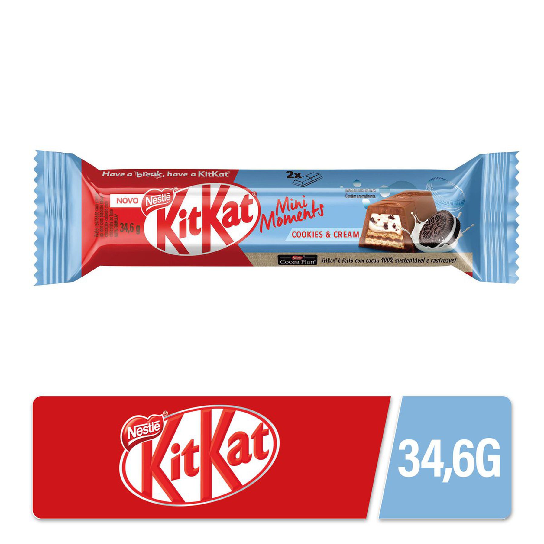 Chocolate Wafer Cookies e Cream Mini Moments KitKat Nestlé Pacote 34,6g