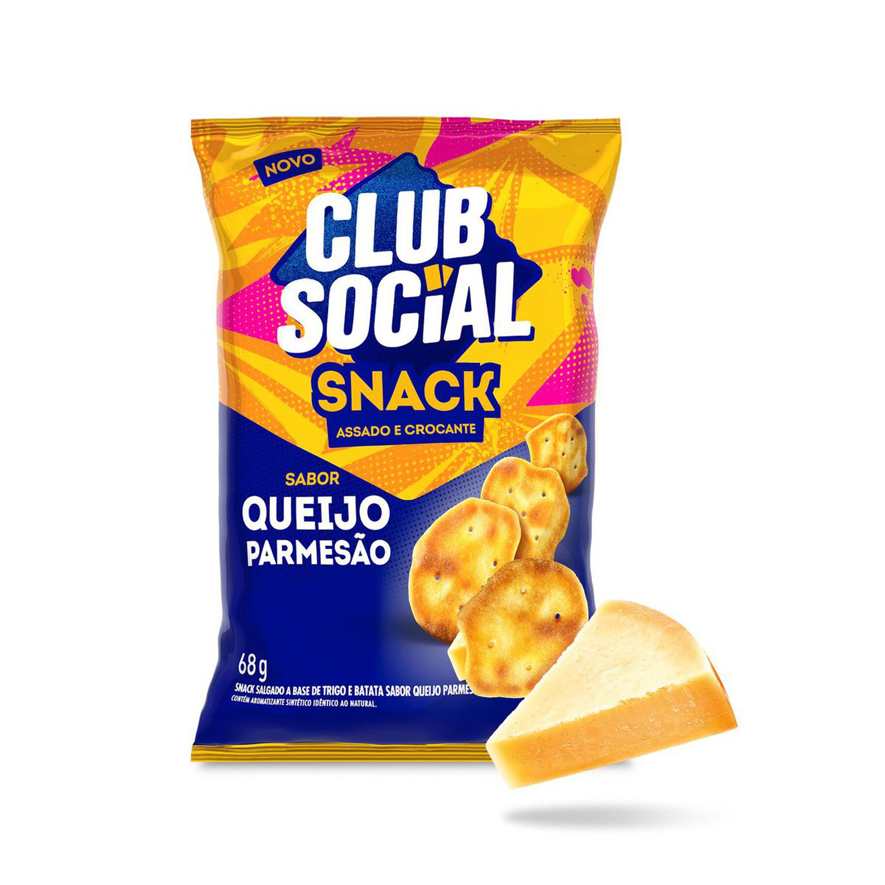 Snack Assado Crocante Queijo Parmes&atilde;o Club Social Pacote 68g