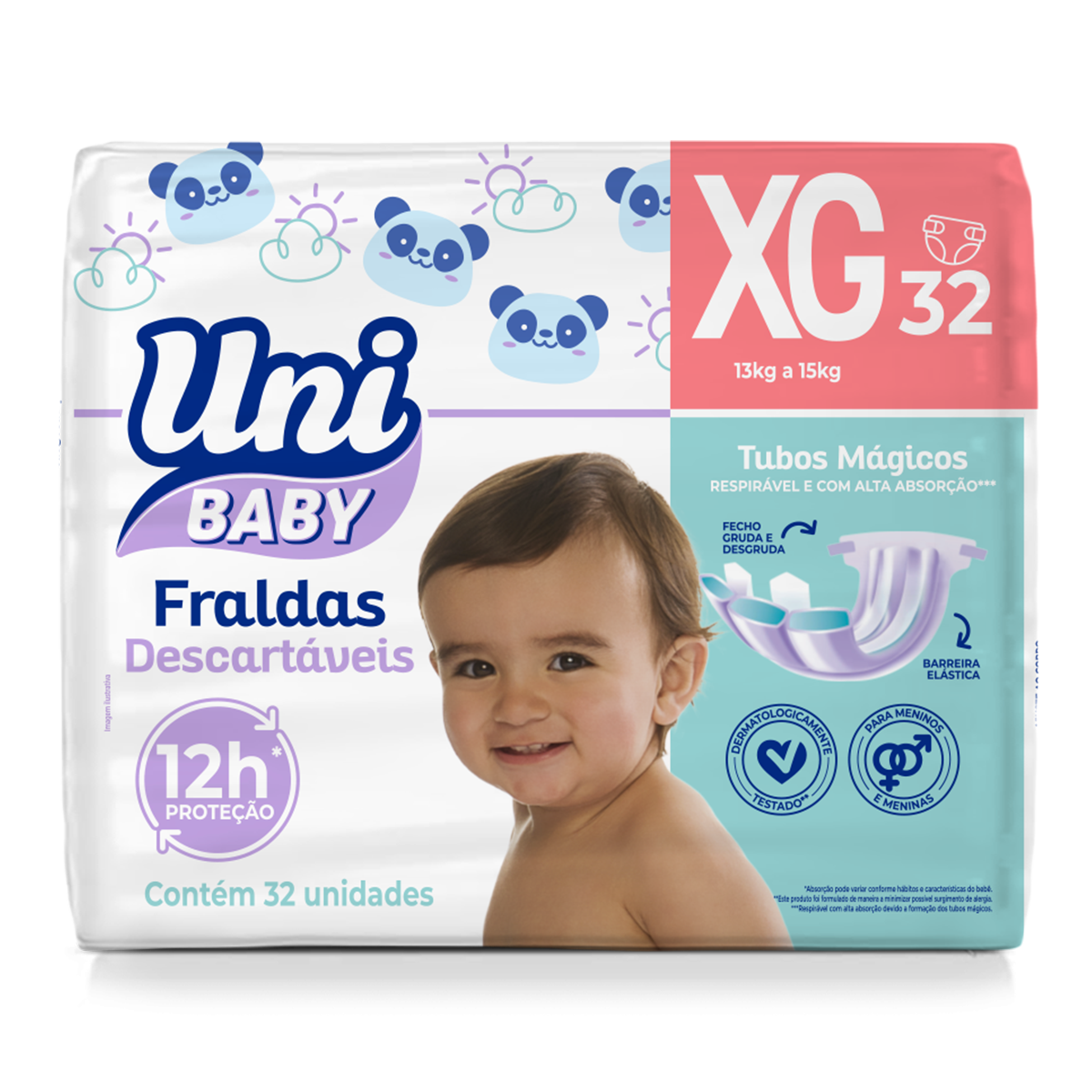 Fralda Descart&aacute;vel Uni Baby Tam. XG Pacote C/32 Unidades