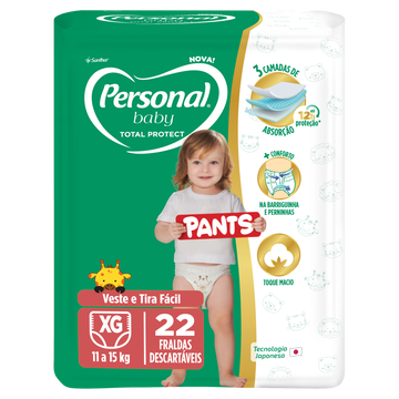 Fralda Descartável Pants Personal Baby Total Protect XG Pacote C/22 Unidades