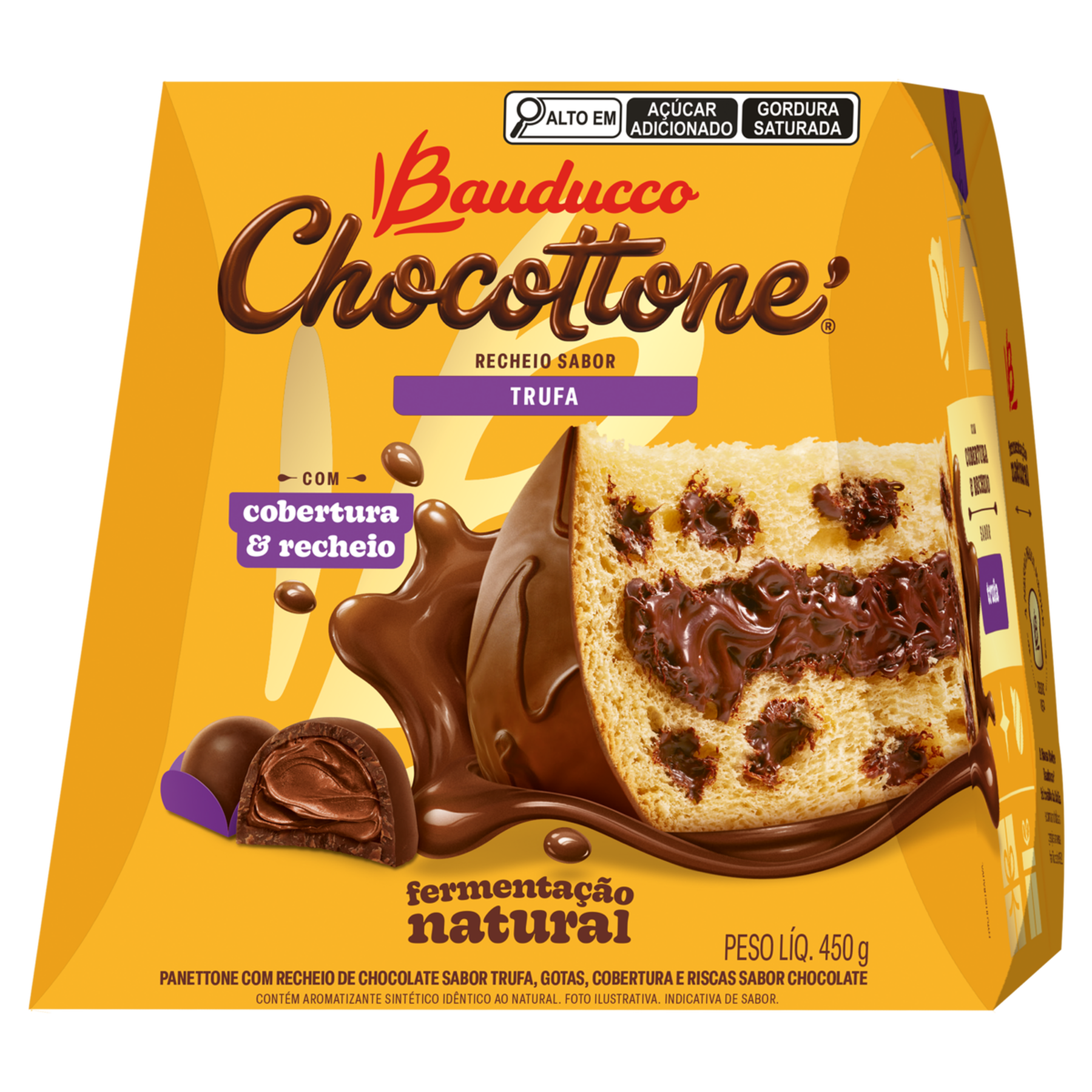Panettone Recheio Trufa Cobertura Chocolate Chocottone Bauducco Caixa 450g