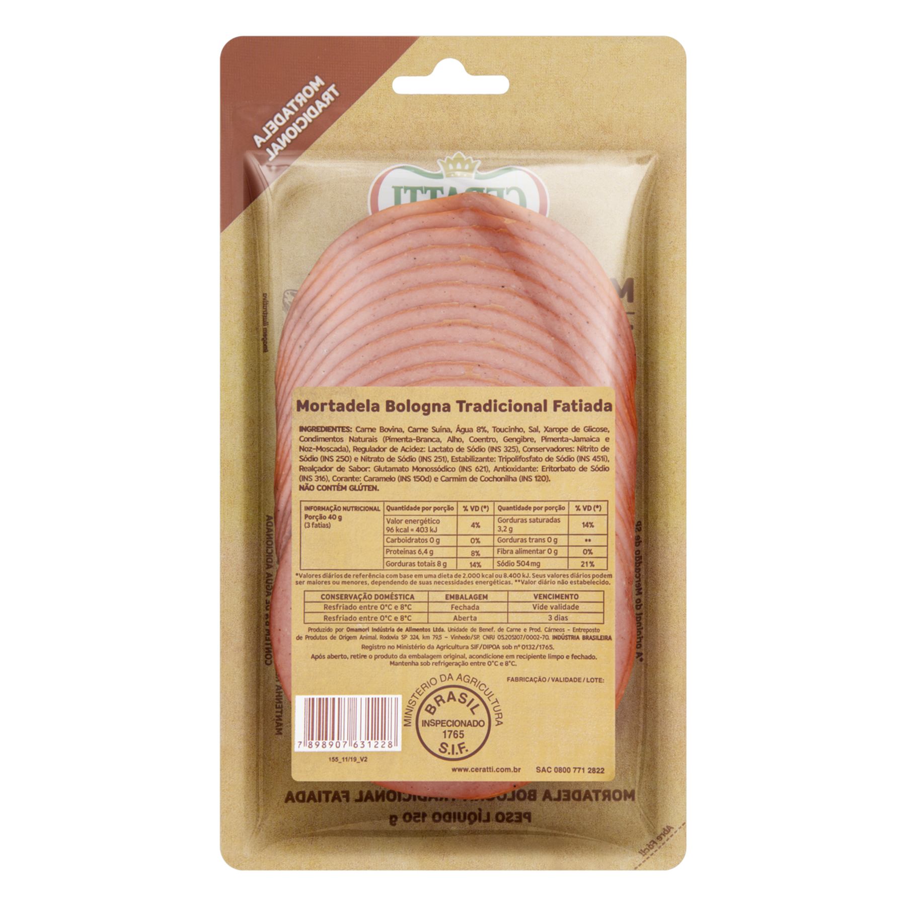 Mortadela Bologna Tradicional Fatiada Ceratti 150g