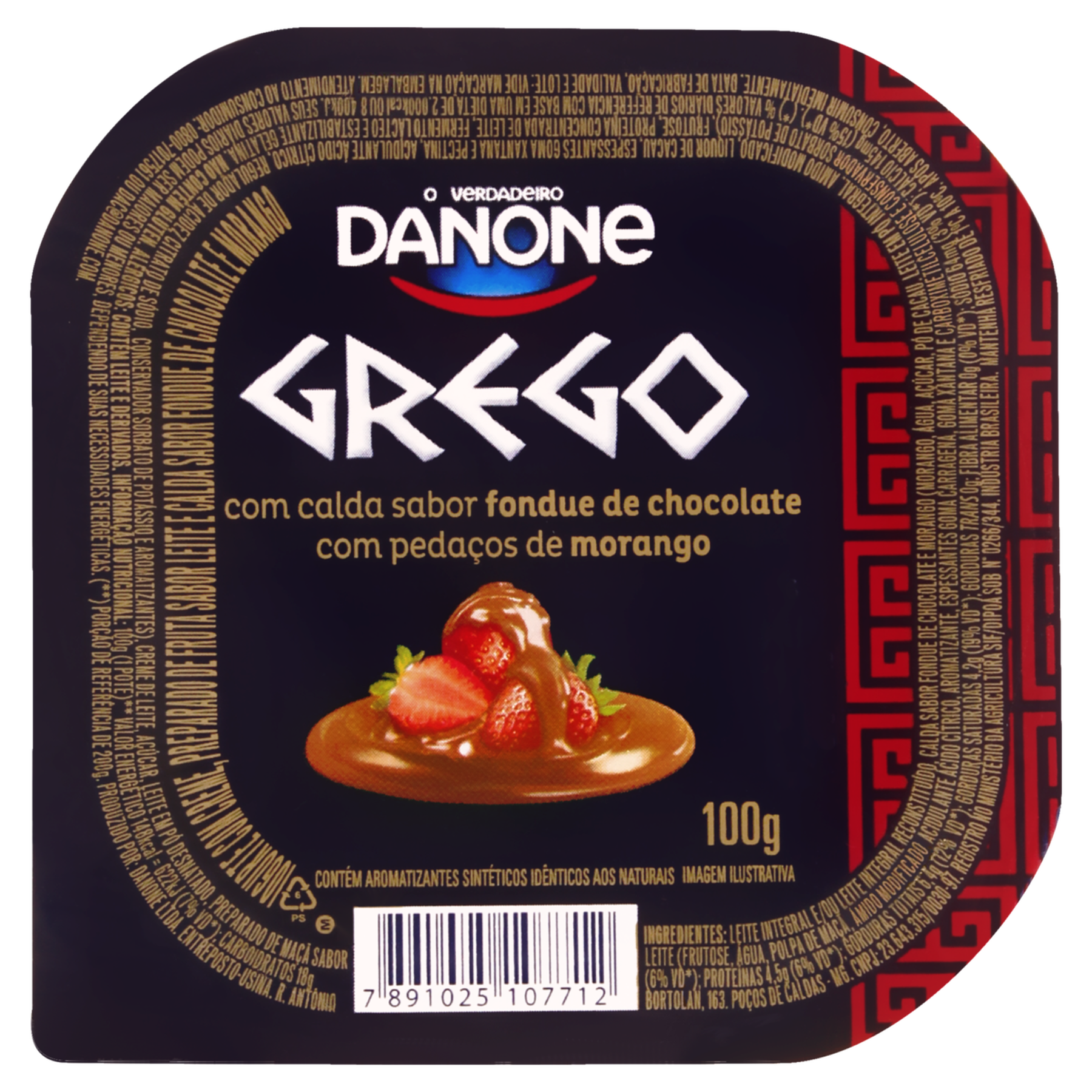 Iogurte Grego Calda Fondue de Chocolate com Morango Danone Pote 100g