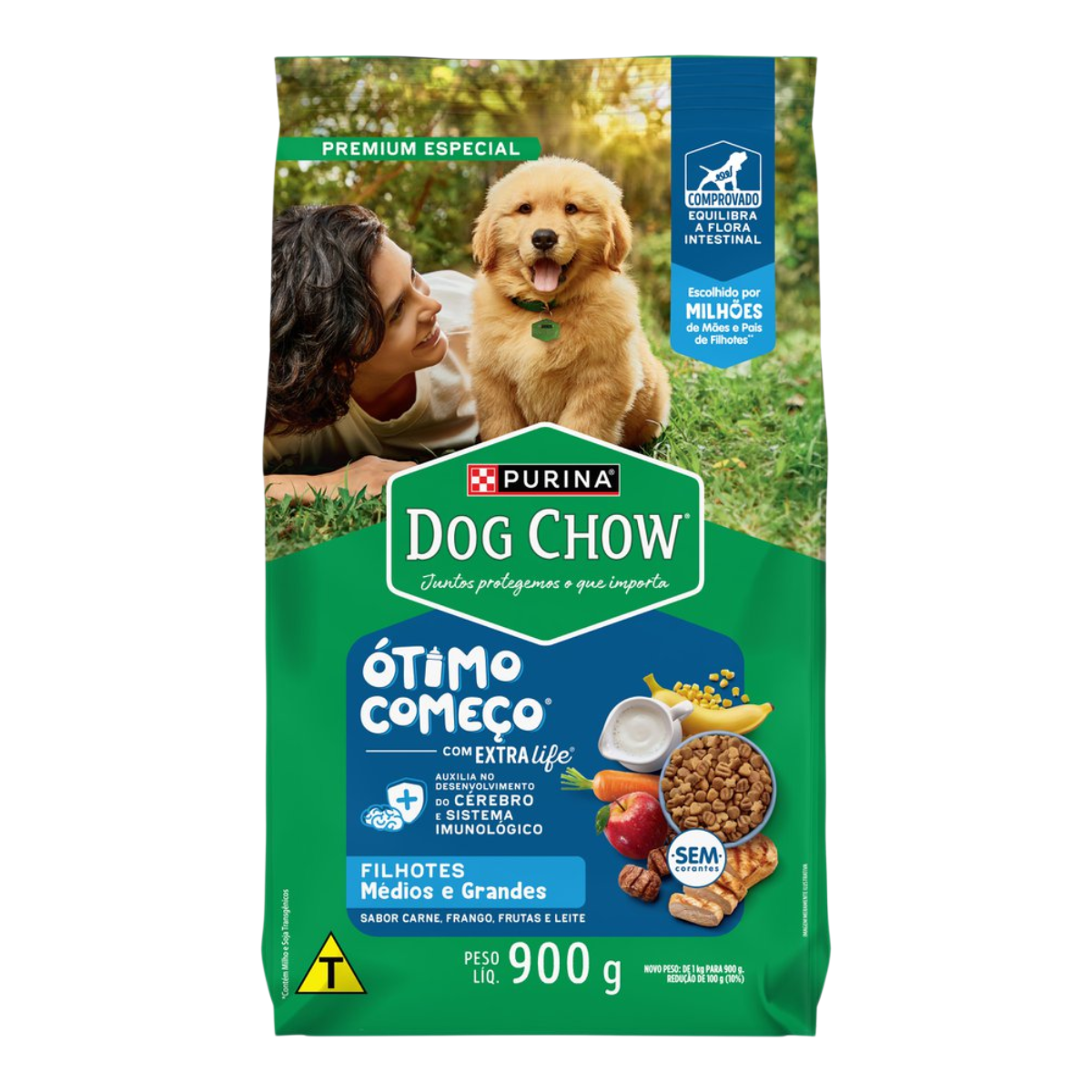 Alimento para C&atilde;es Filhotes M&eacute;dios e Grandes Carne, Frango, Frutas e Leite Purina Dog Chow &Oacute;timo Come&ccedil;o com Extra Life Pacote 900g