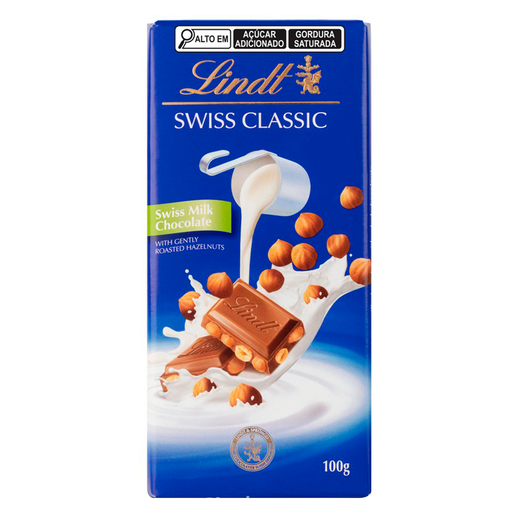 Chocolate Su&iacute;&ccedil;o ao Leite com Avel&atilde;s Torradas Lindt Swiss Classic Cartucho 100g&nbsp;