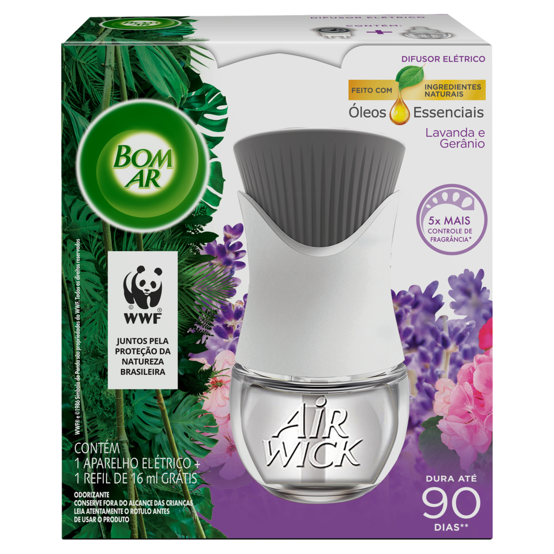 Difusor de Ambiente El&eacute;trico Lavanda e Ger&acirc;nio Bom Ar Air Wick Caixa Gr&aacute;tis Refil 16ml