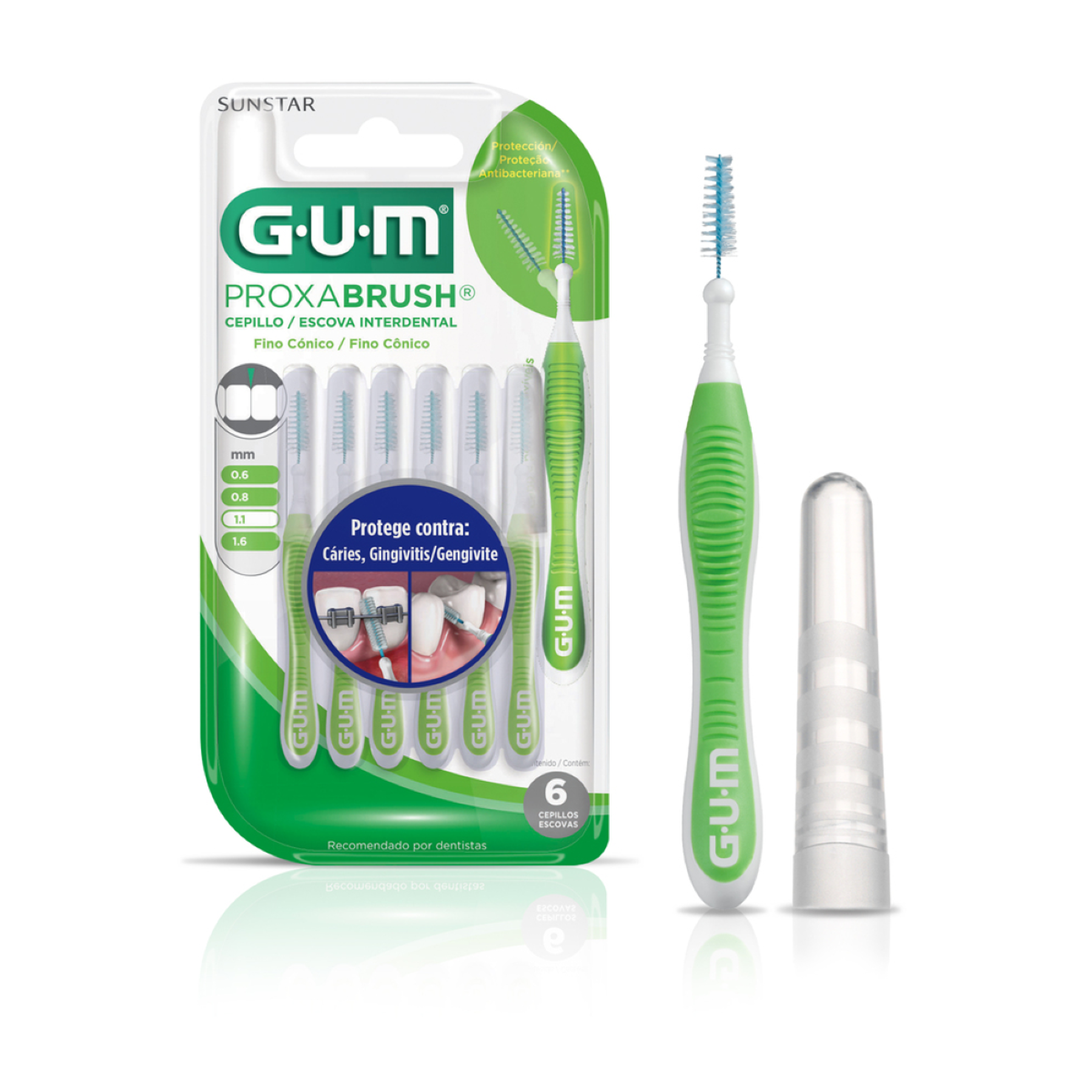 Escova Interdental C&ocirc;nica Fina Proxabrush GUM 1.1mm C/6 Unidades