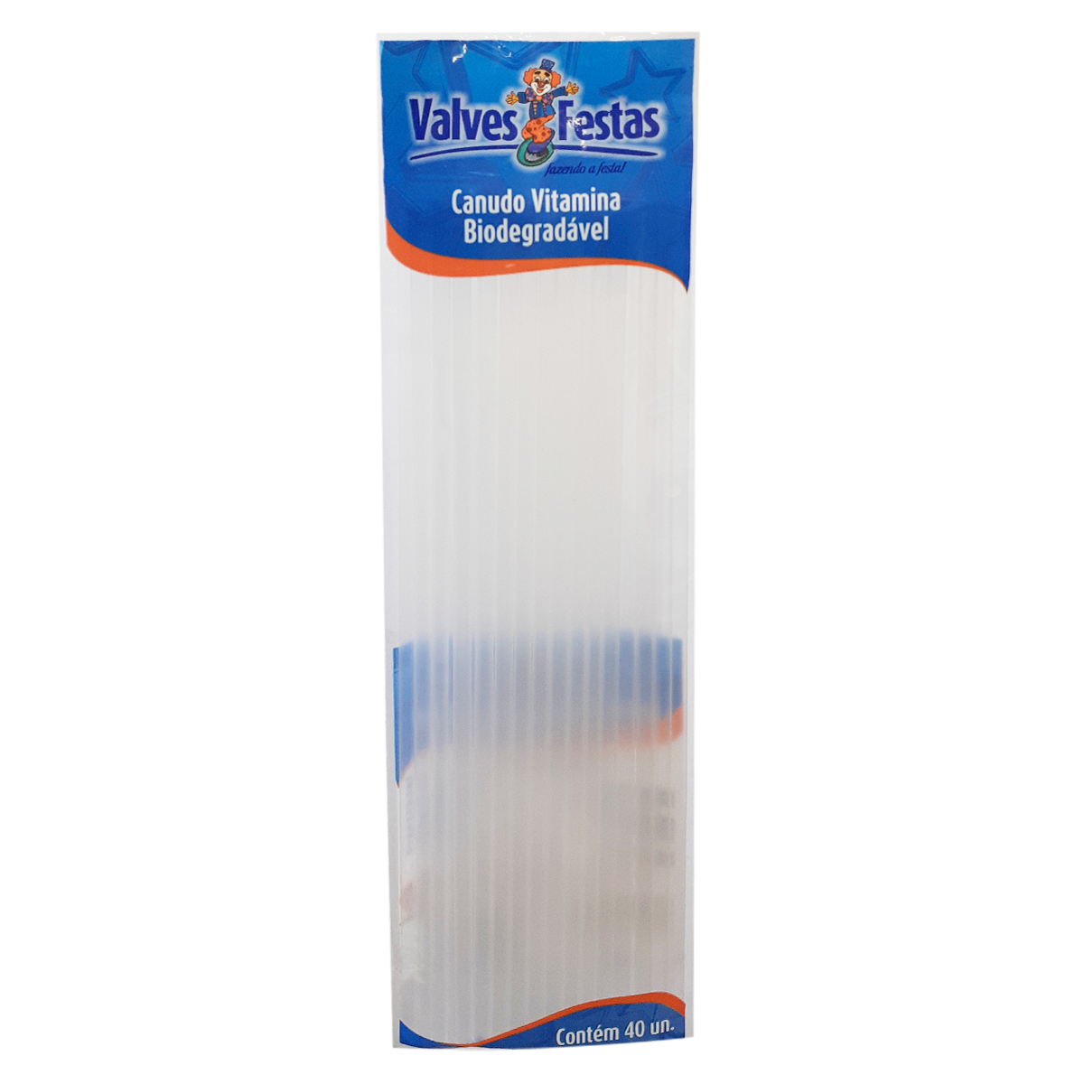 Canudo para Vitamina Biodegrad&aacute;vel Valves Festas C/40 Unidades