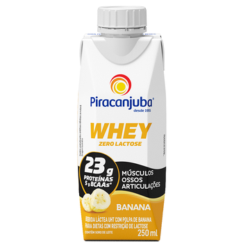 Bebida Láctea UHT Banana Zero Lactose Piracanjuba Whey Caixa 250ml