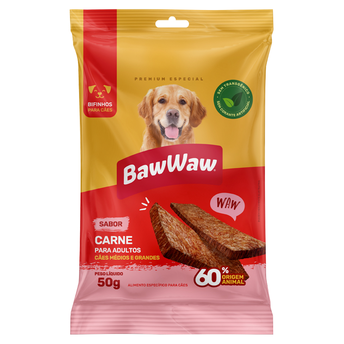Bifinho para C&atilde;es Carne Baw Waw Pacote 50g