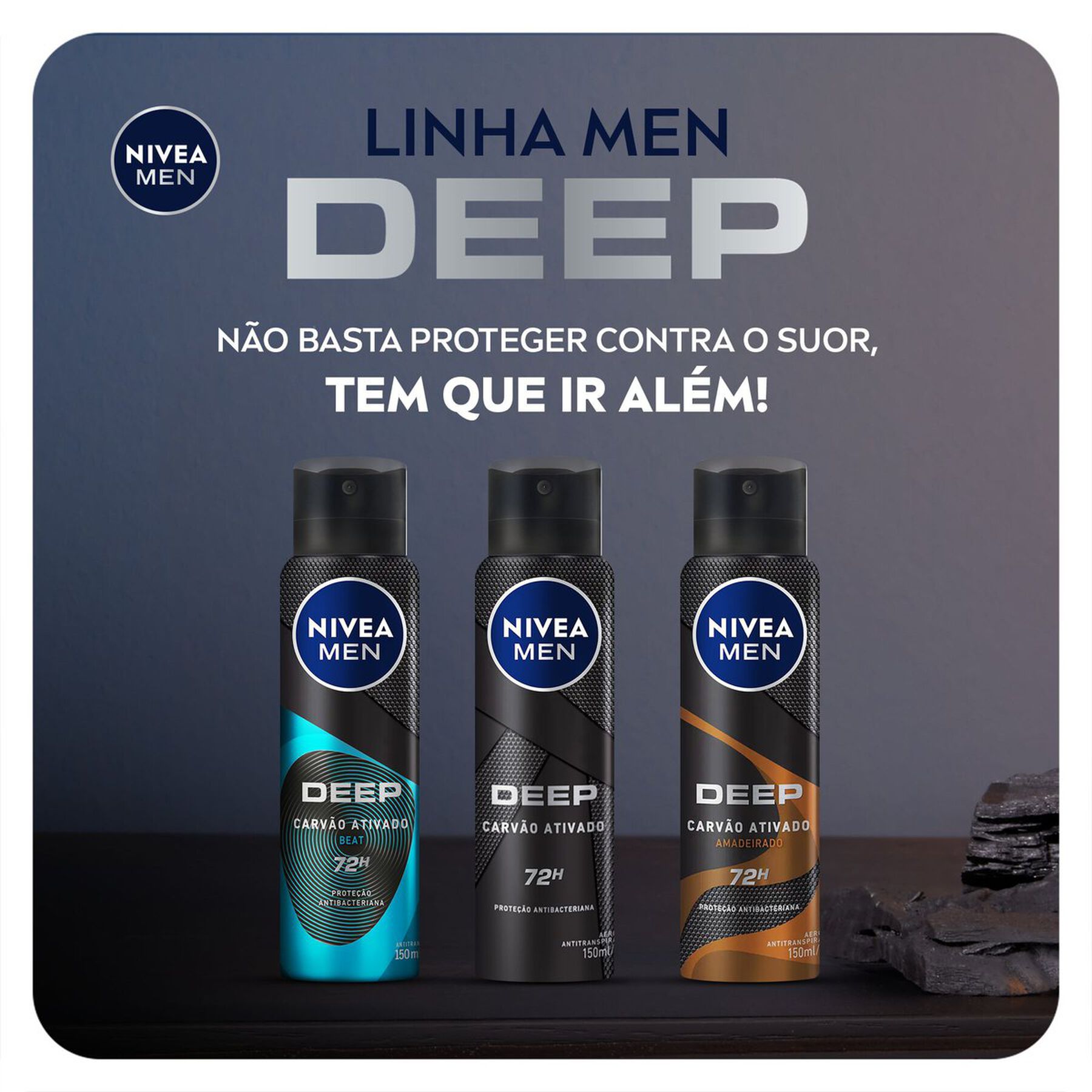 Antitranspirante Aerossol Carvão Ativado Amadeirado Deep Nivea Men 150ml
