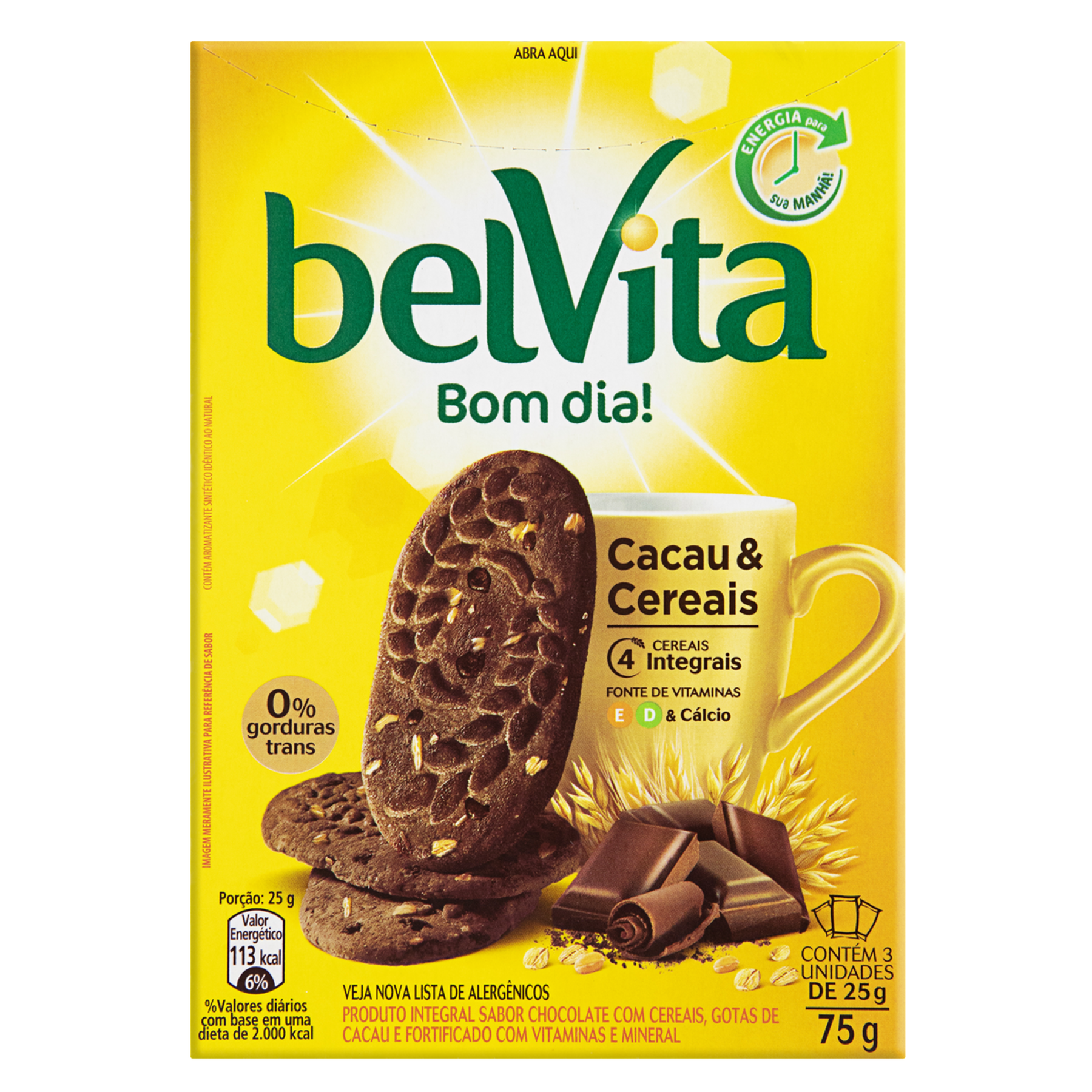 Biscoito Integral Cacau & Cereais Belvita Caixa 75g 3 Unidades