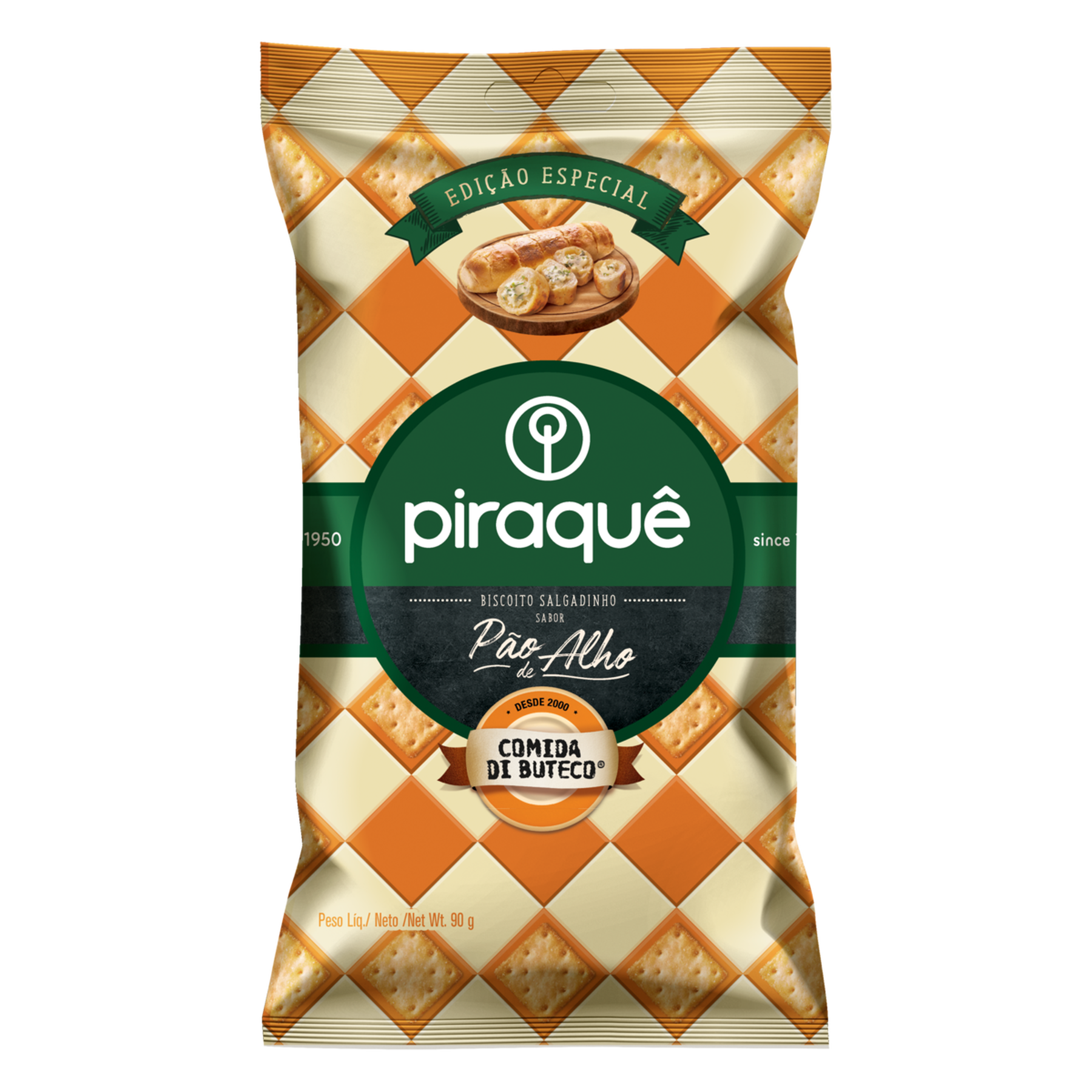 Biscoito Salgadinho Pão de Alho Piraquê Comida di Buteco Pacote 90g
