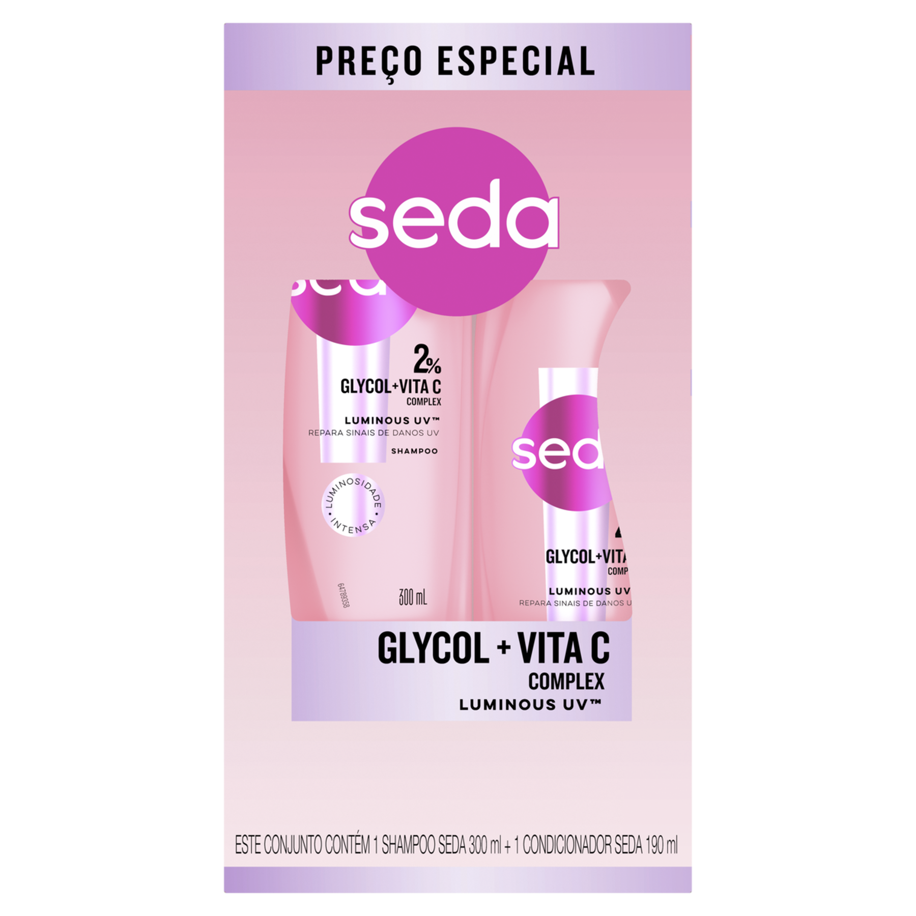 Shampoo 300ml + Condicionador 190ml Luminous UV Seda