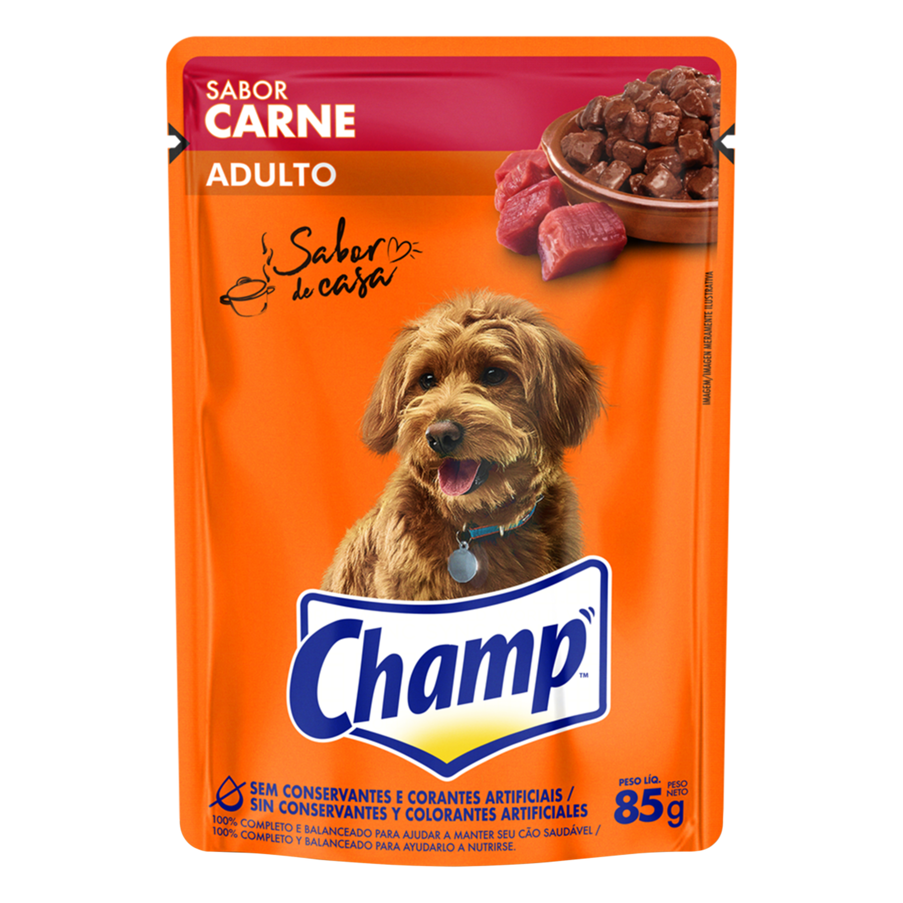 Alimento para Cães Adultos Carne Sabor de Casa Champ Sachê 85g