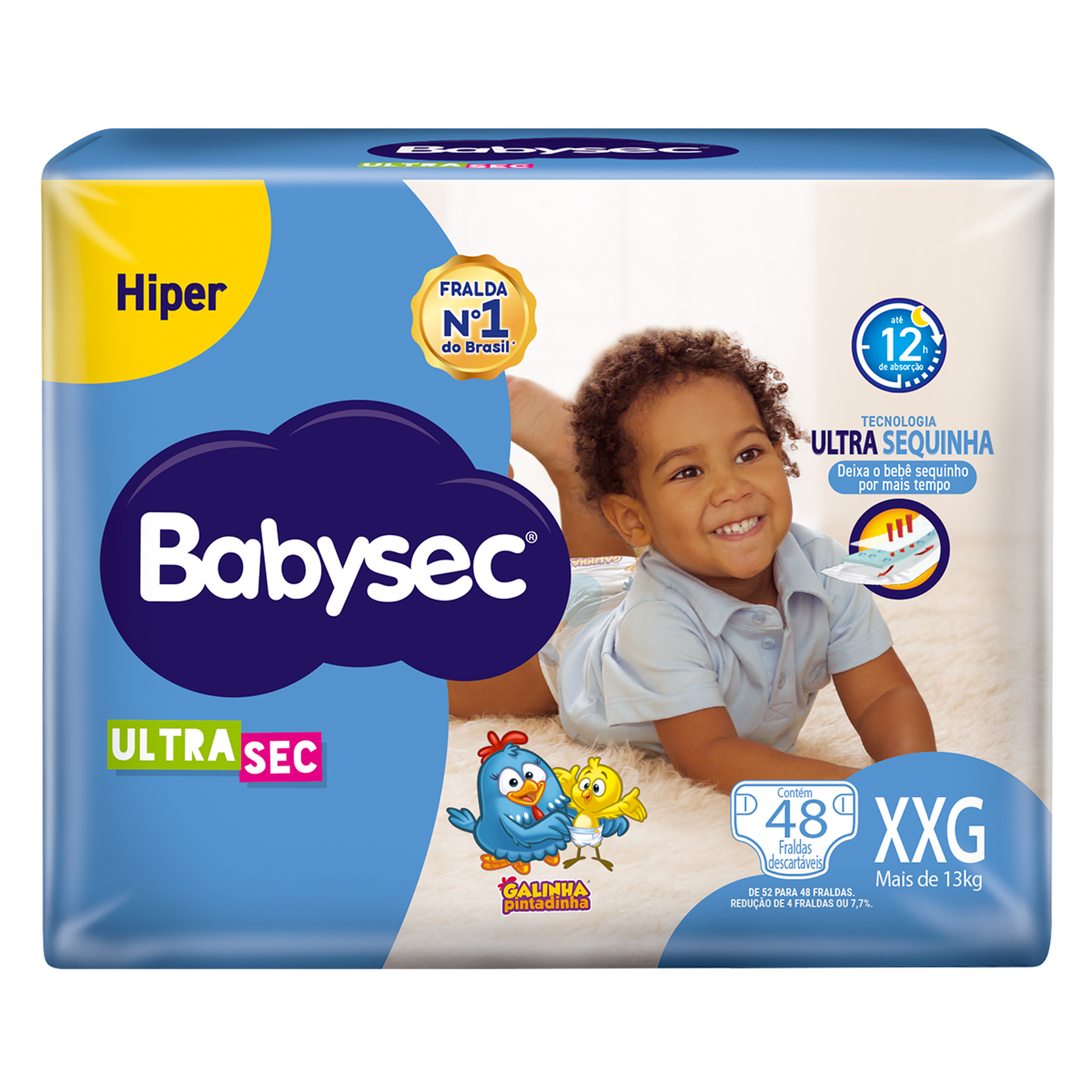 Fralda Descartável Ultra Sec Hiper Babysec XXG Pacote C/48 Unidades