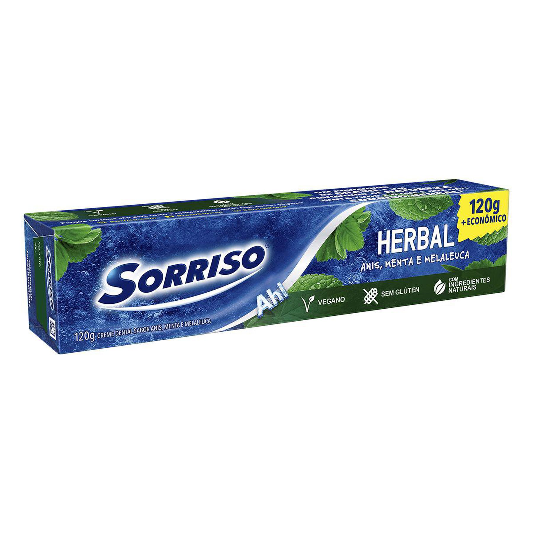 Creme Dental Anis, Menta e Melaleuca Herbal Sorriso Caixa 120g - Embalagem + Econômico