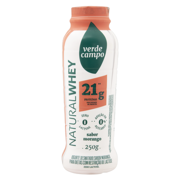 Iogurte Desnatado Morango Zero Lactose Verde Campo Natural Whey 21g de Proteína Frasco 250g