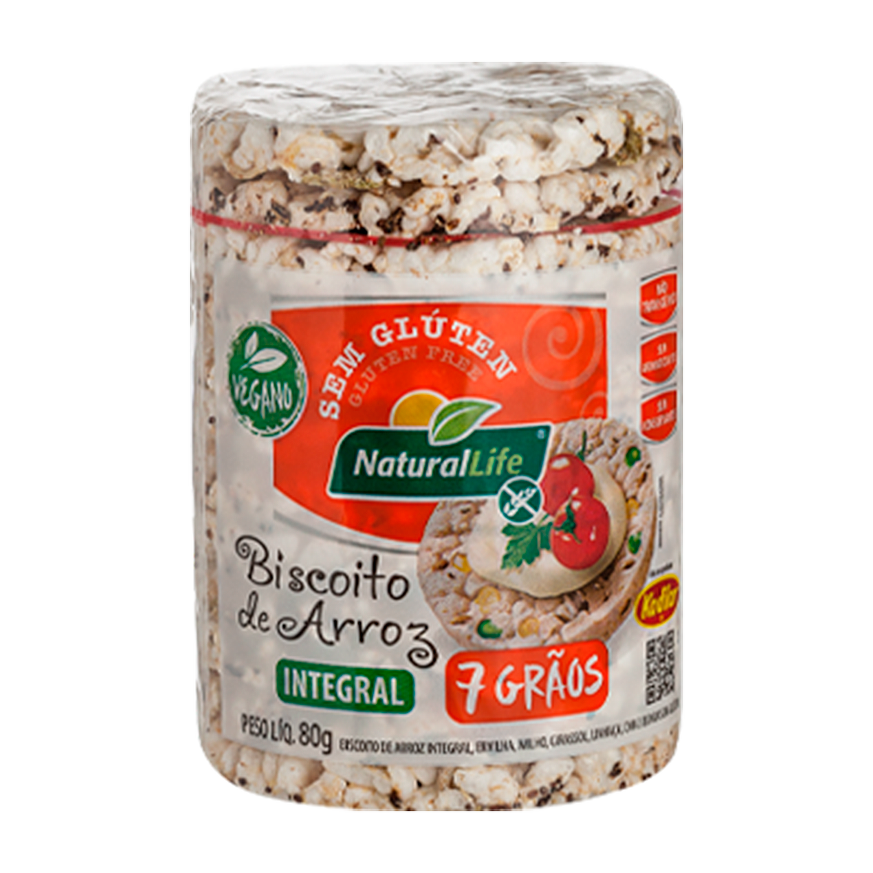 Biscoito de Arroz Integral Grande 7 Gr&atilde;os Sem Gl&uacute;ten Natural Life Kodilar 80g