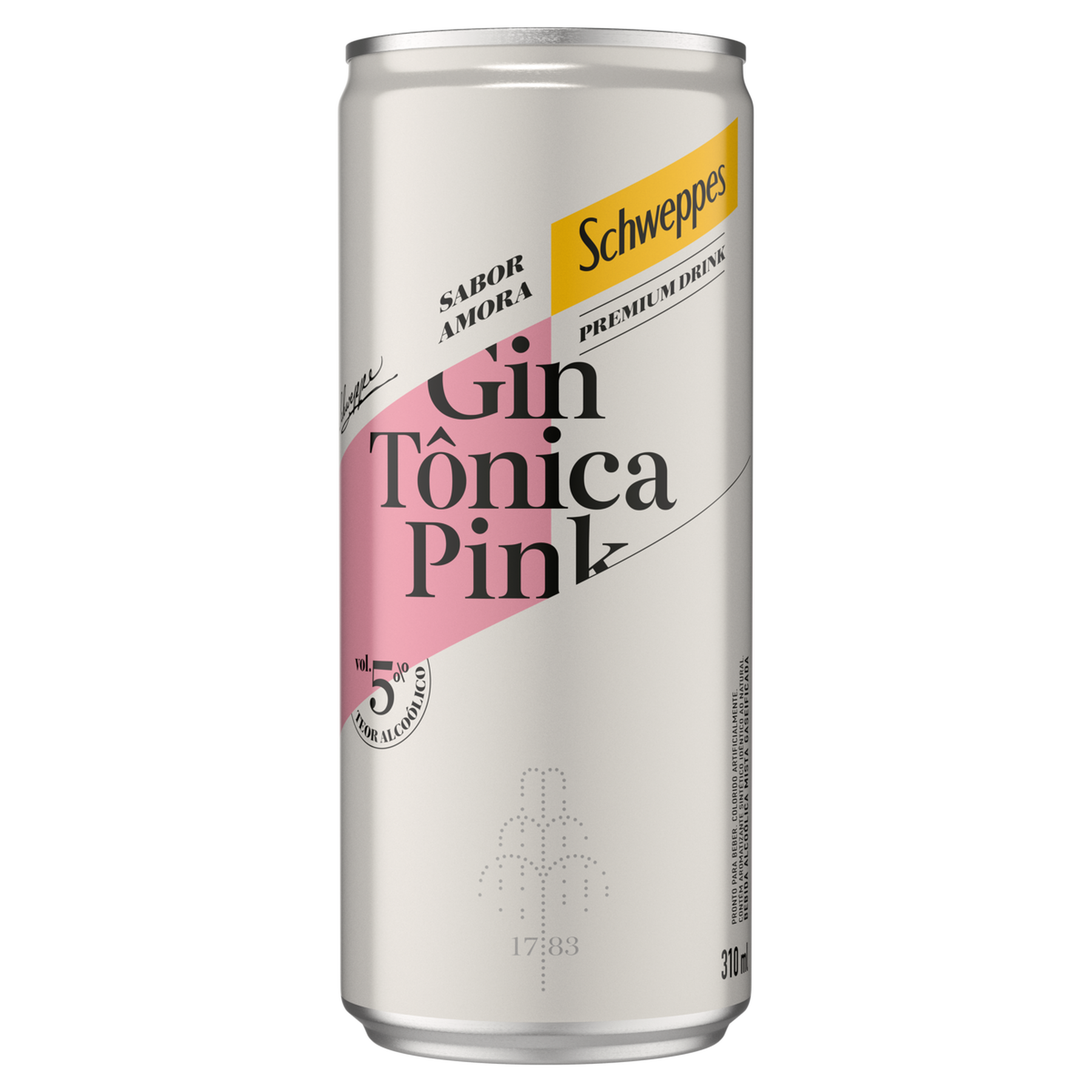 Gin T&ocirc;nica Pink Amora Schweppes Premium Drink Lata 310ml