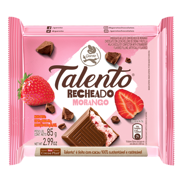 Chocolate ao Leite Recheio Morango Garoto Talento Pacote 85g