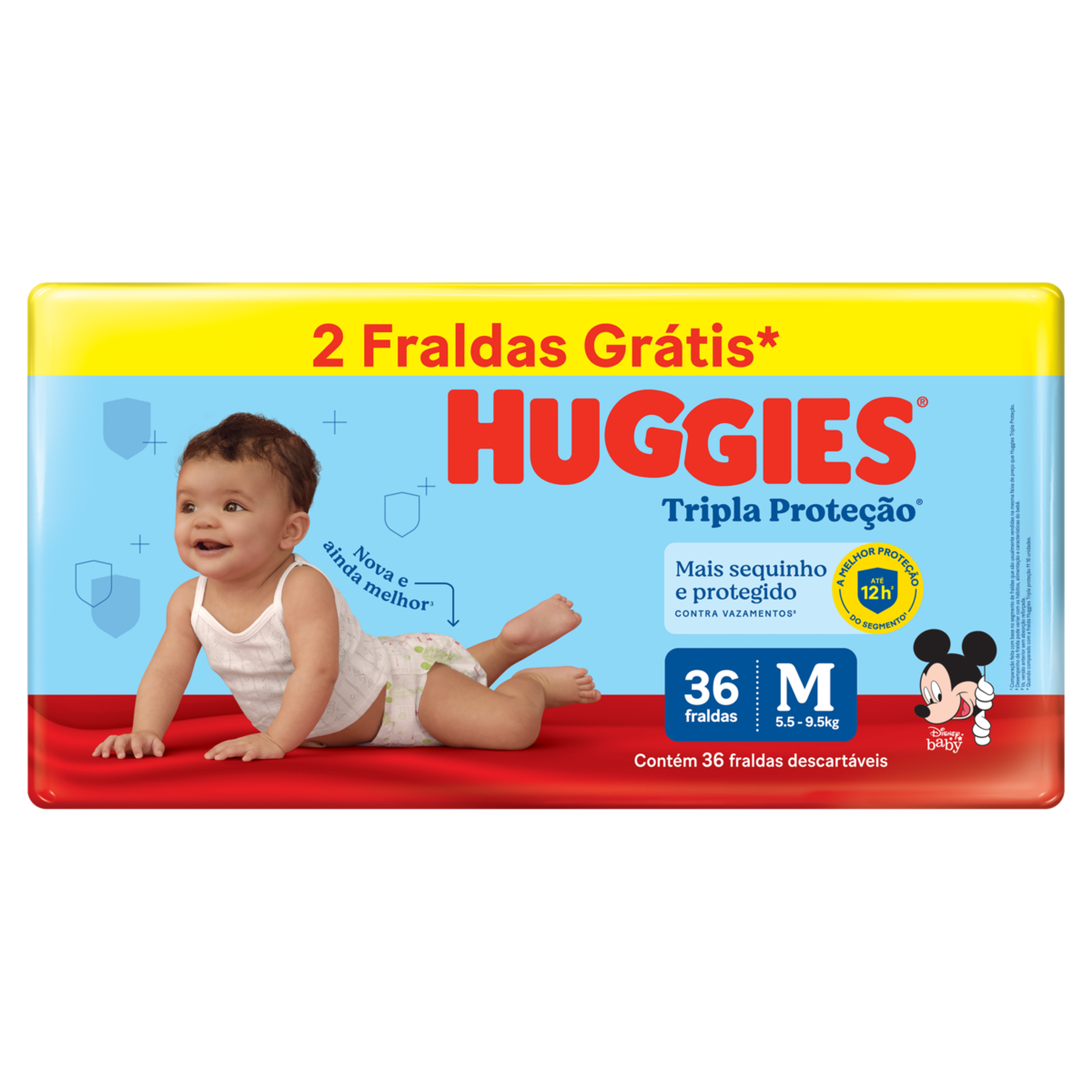 Fralda Descartável Infantil Tripla Proteção Huggies M Pacote C/36 Unidades - Embalagem Grátis 2 Fraldas
