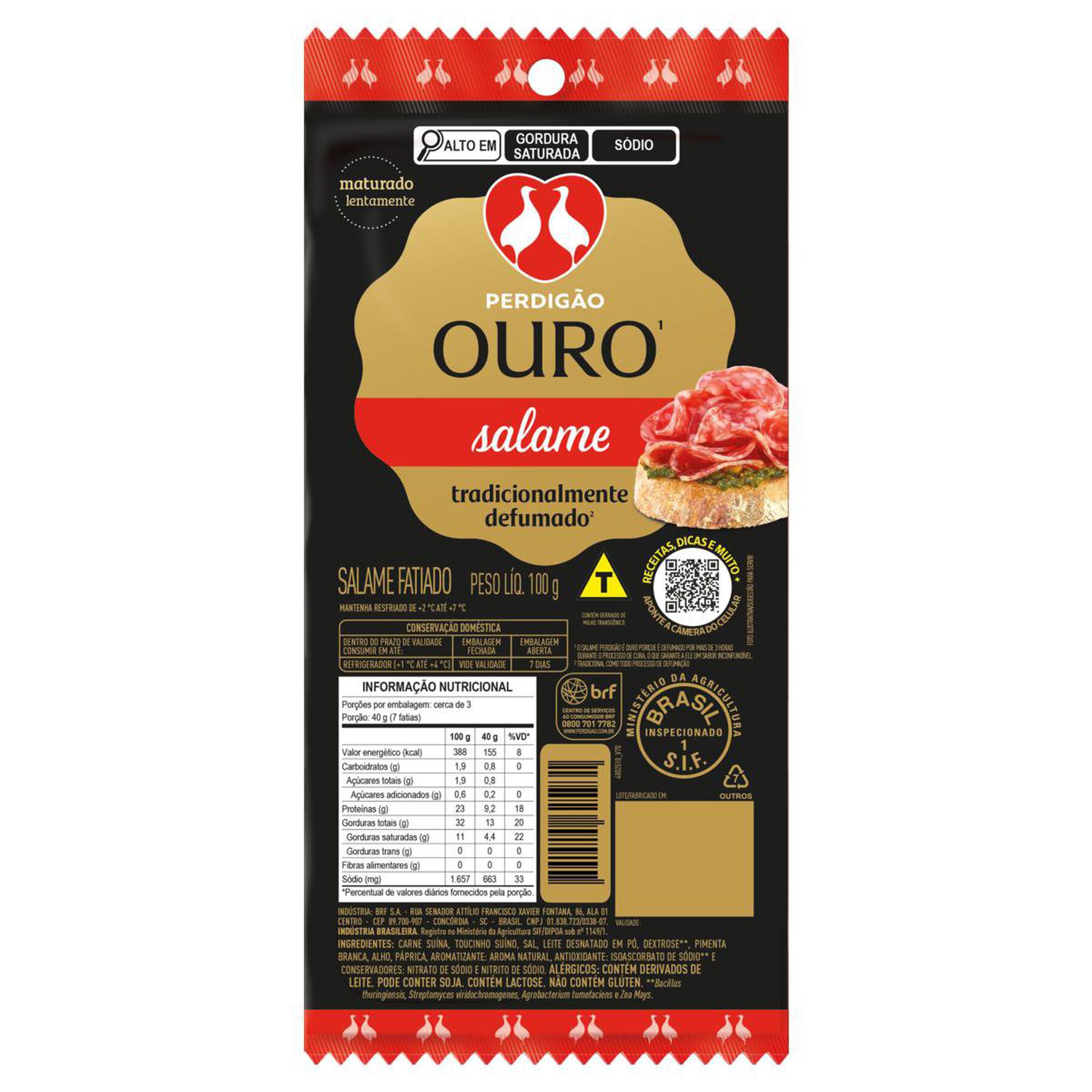 Salame Defumado Fatiado Ouro Perdigão 100g