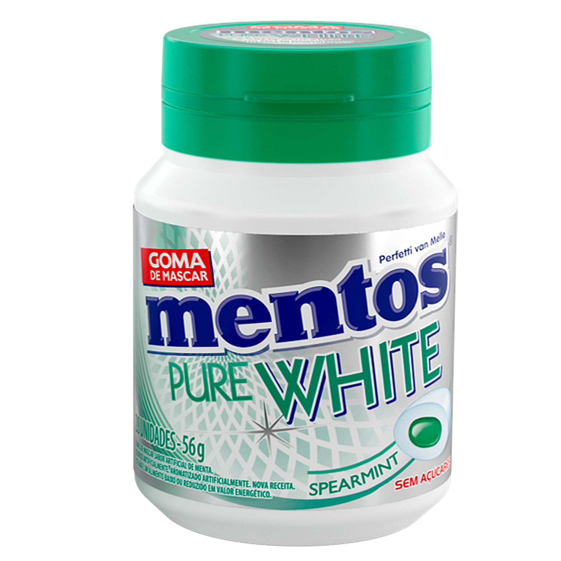 Goma de Mascar Spearmint Sem A&ccedil;&uacute;car Mentos Pure White Pote 56g