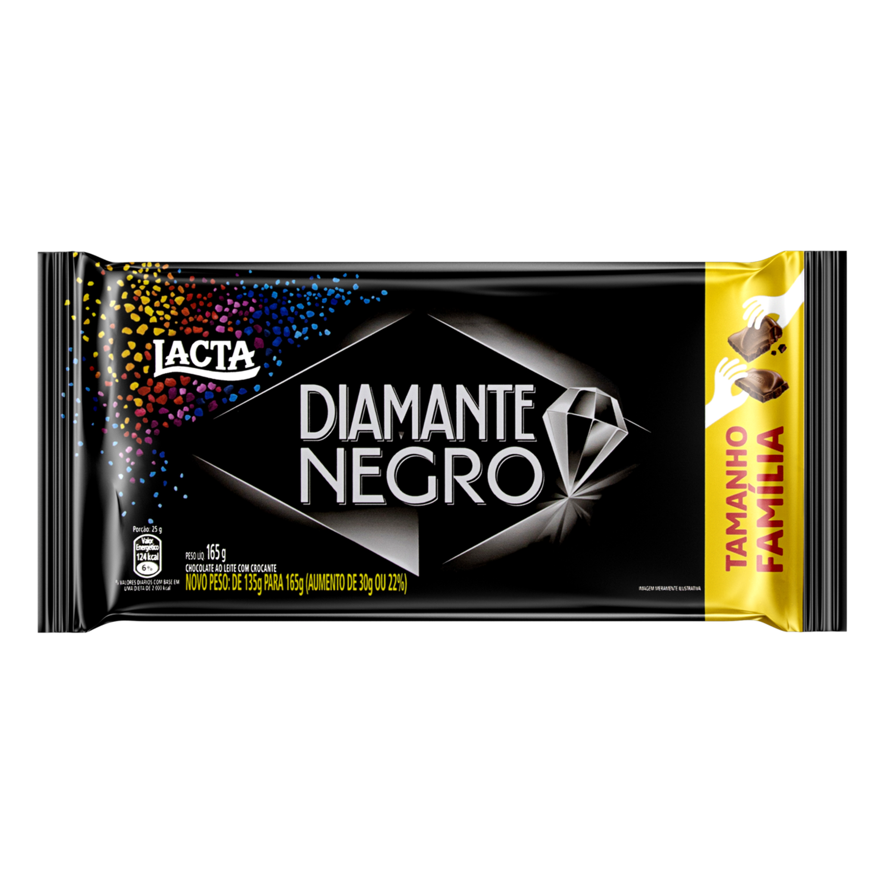 Chocolate ao Leite Lacta Diamante Negro Pacote 165g Tamanho Família