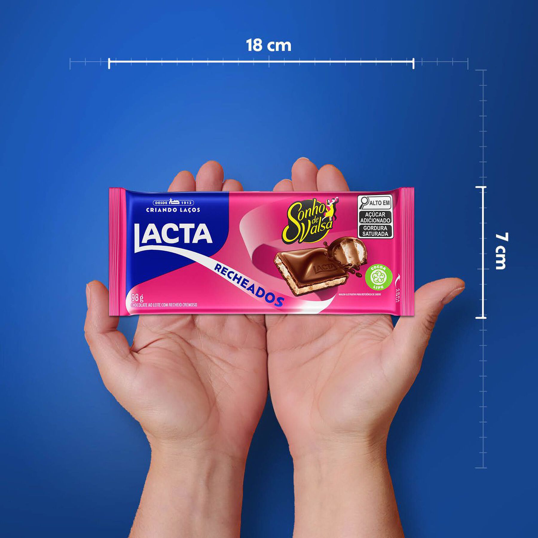 Barra de Chocolate ao Leite Recheio Sonho de Valsa Lacta Recheados Pacote 98g