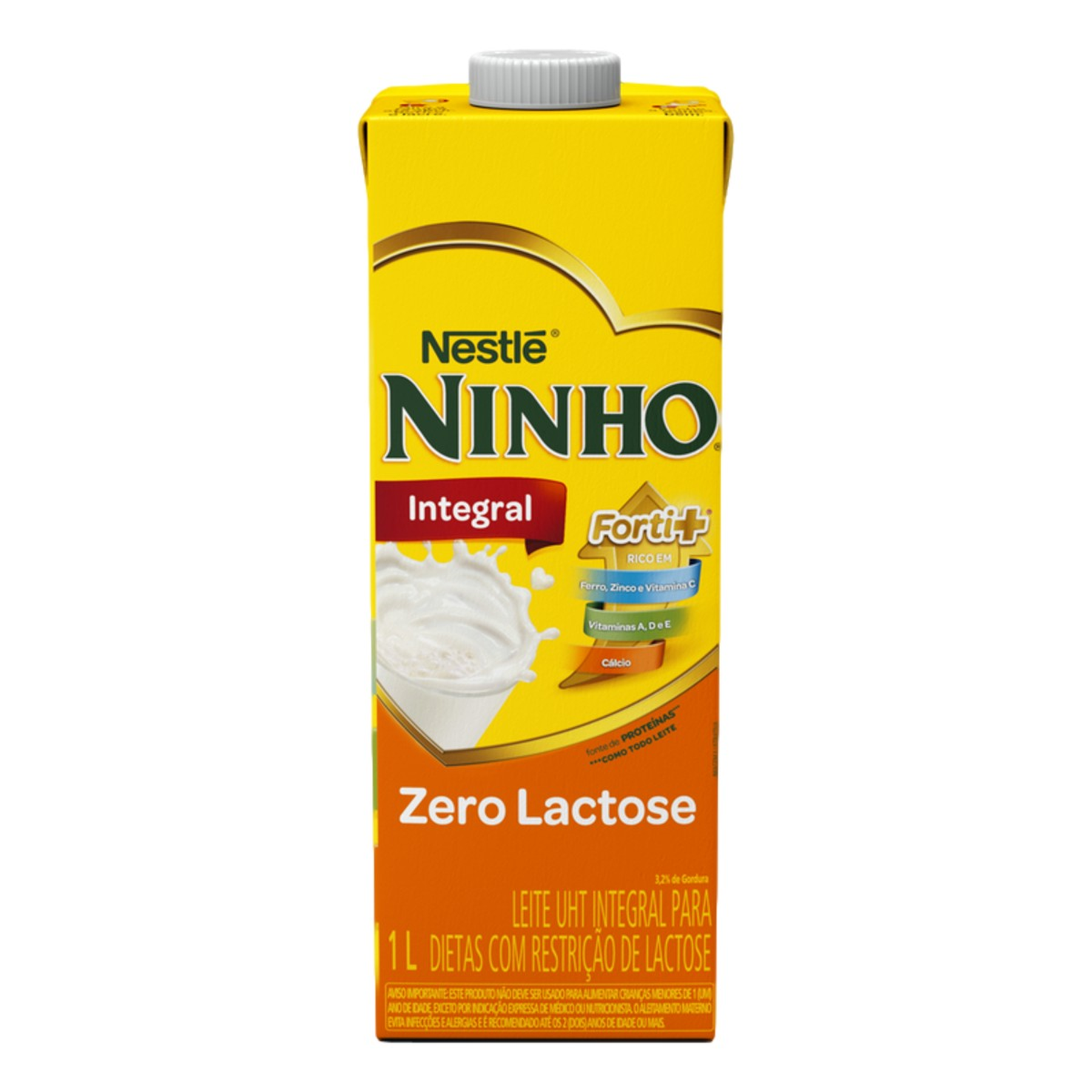 Leite UHT Integral Zero Lactose Ninho Forti+ Caixa com Tampa 1l