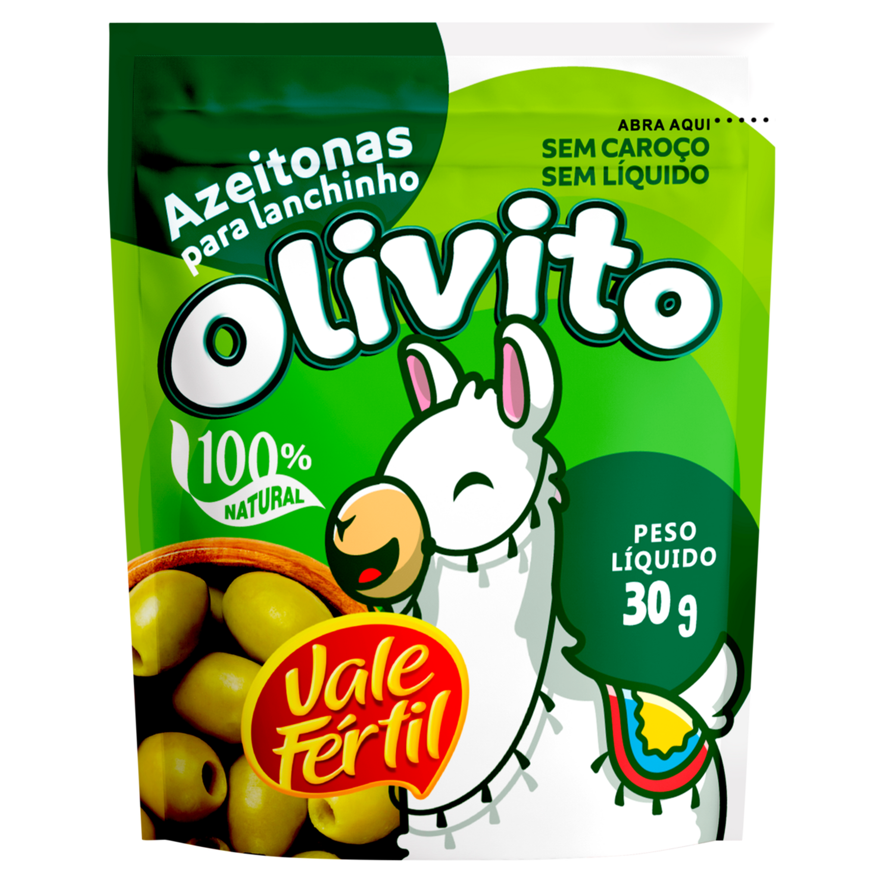 Azeitonas para Lanchinho sem Caro&ccedil;o Olivito Vale F&eacute;rtil Pouch 30g
