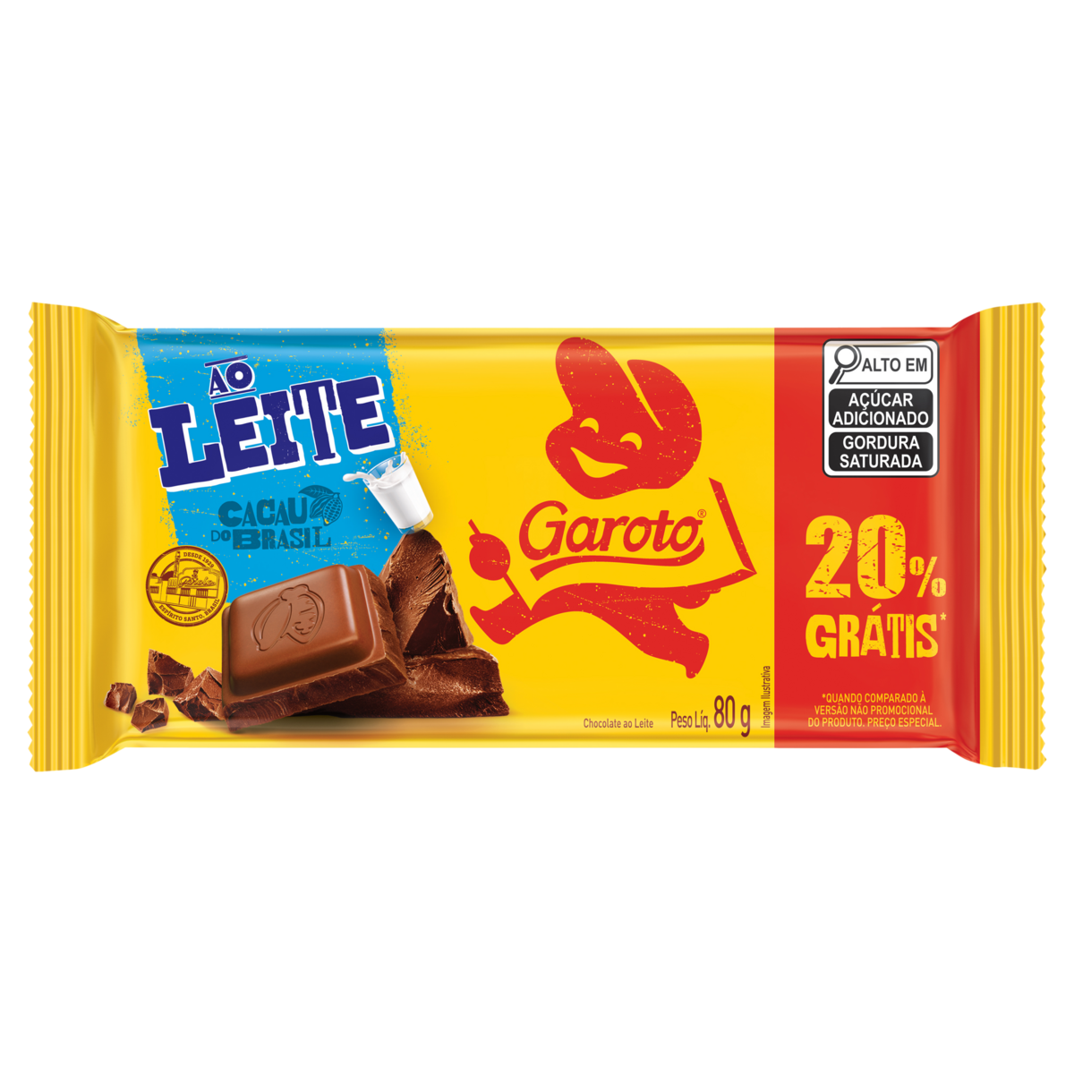 Chocolate ao Leite Garoto Pacote 80g - Embalagem Gr&aacute;tis 20%
