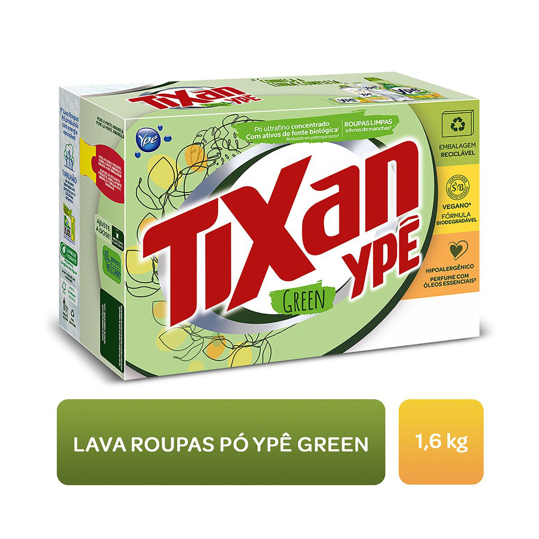 Sab&atilde;o em P&oacute; Lava Roupas Concentrado Green Tixan Yp&ecirc; Caixa 1,6kg