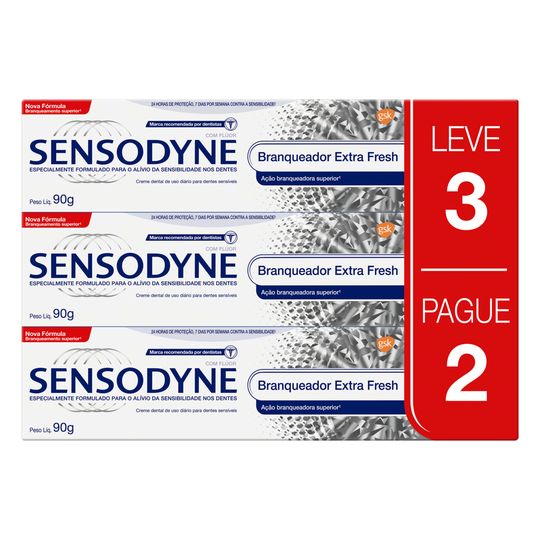 Creme Dental Branqueador Extra Fresh Sensodyne C/3 Unidades 90g Cada