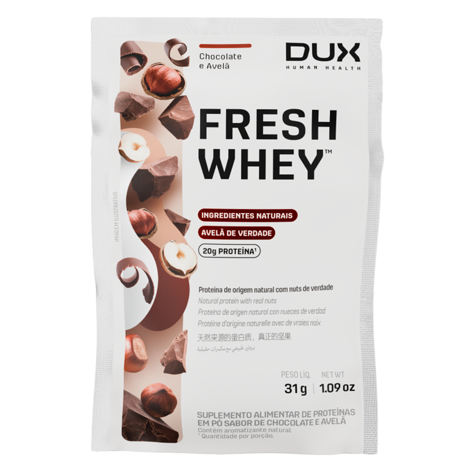 Whey Protein Fresh Whey Chocolate e Avel&atilde; Dux Human Health Pacote 31g