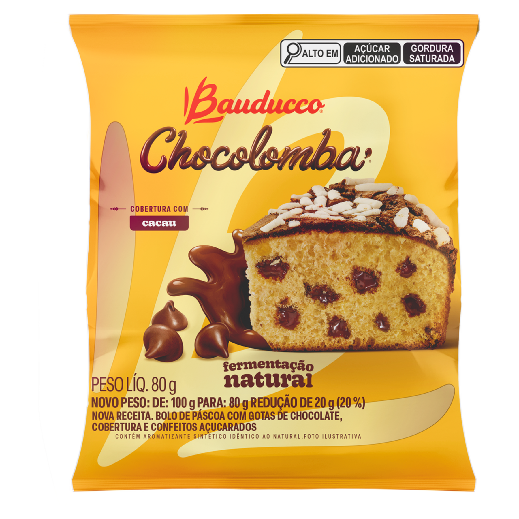 Chocolomba com Gotas de Chocolate, Cobertura e Confeitos Açucarados Bauducco Pacote 80g