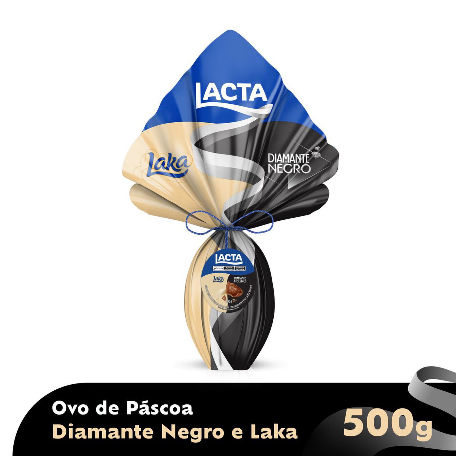 Ovo de P&aacute;scoa ao Leite e Branco Diamante Negro + Laka Lacta 500g