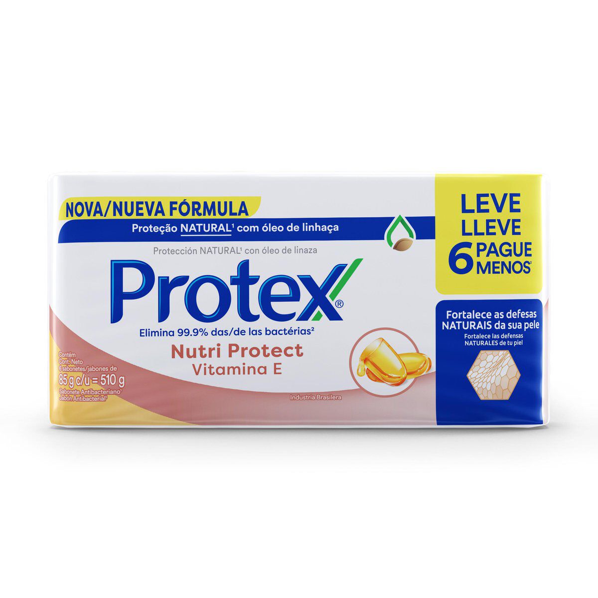 Sabonete em Barra Antibacteriano Nutri Protect Vitamina E Protex 6x85g - Embalagem Leve 6 Pague Menos