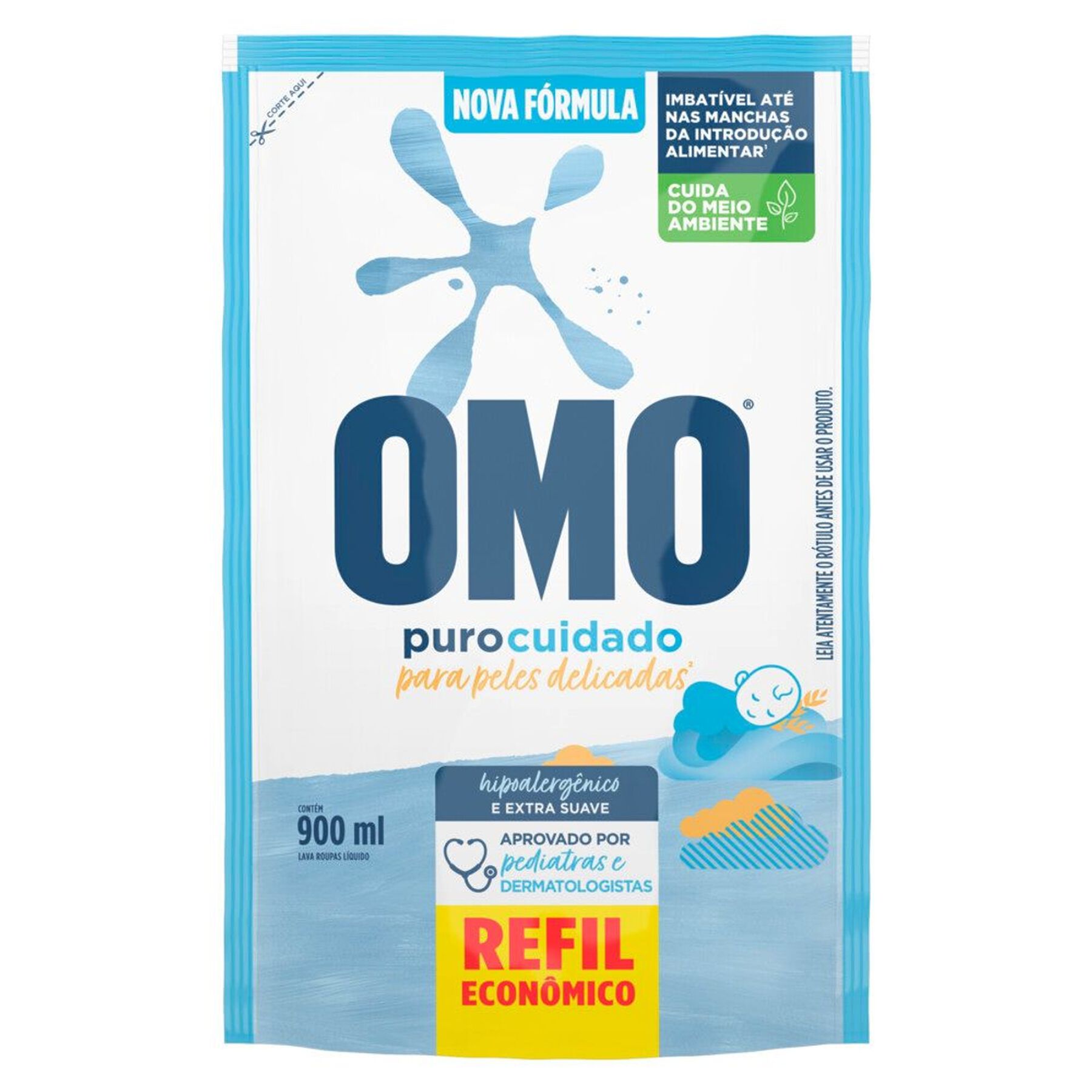 Sab&atilde;o L&iacute;quido Lava Roupas Omo Puro Cuidado Sach&ecirc; 900ml - Refil Econ&ocirc;mico&nbsp;&nbsp;