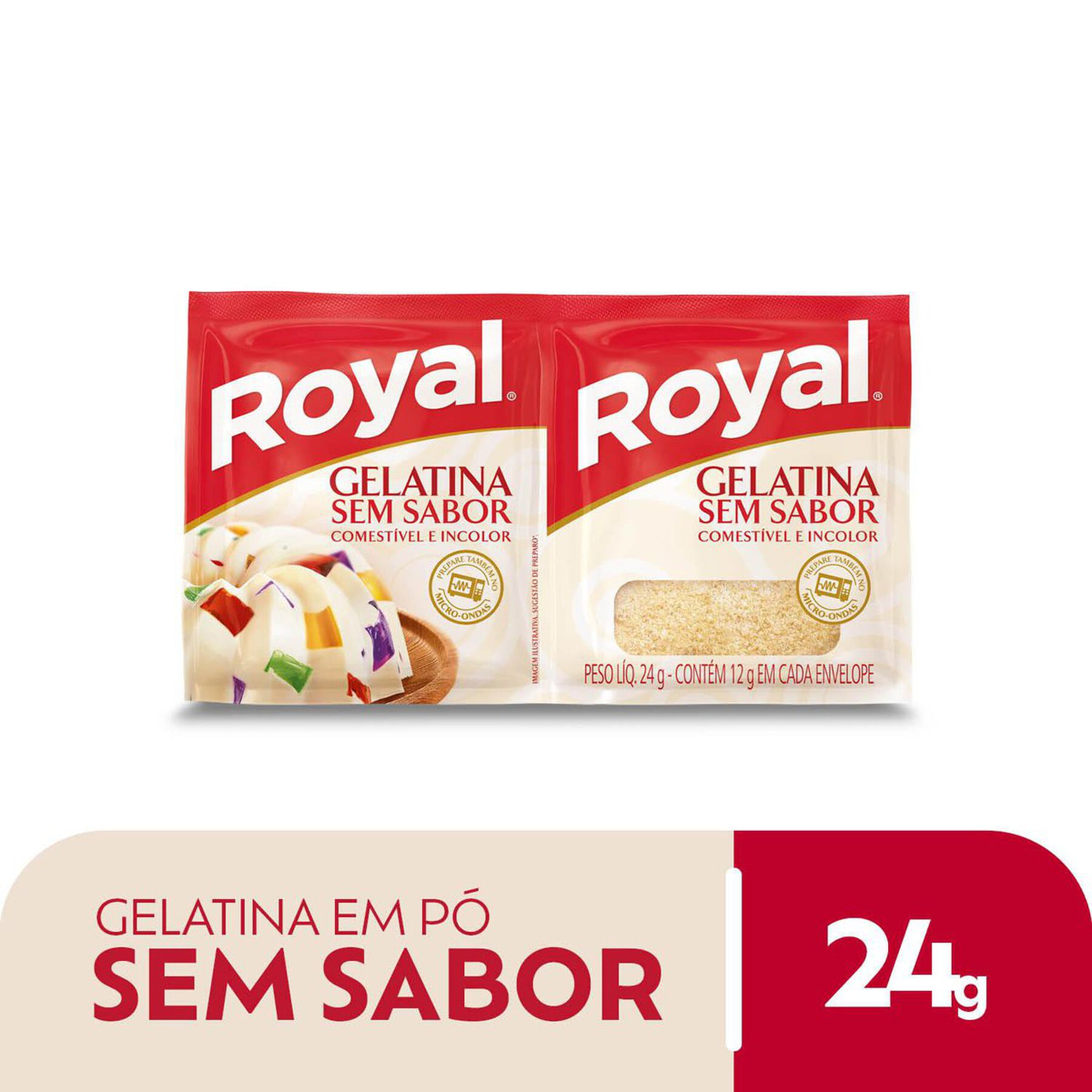 Gelatina em Pó sem Sabor Royal Pacote 24g 2 Unidades