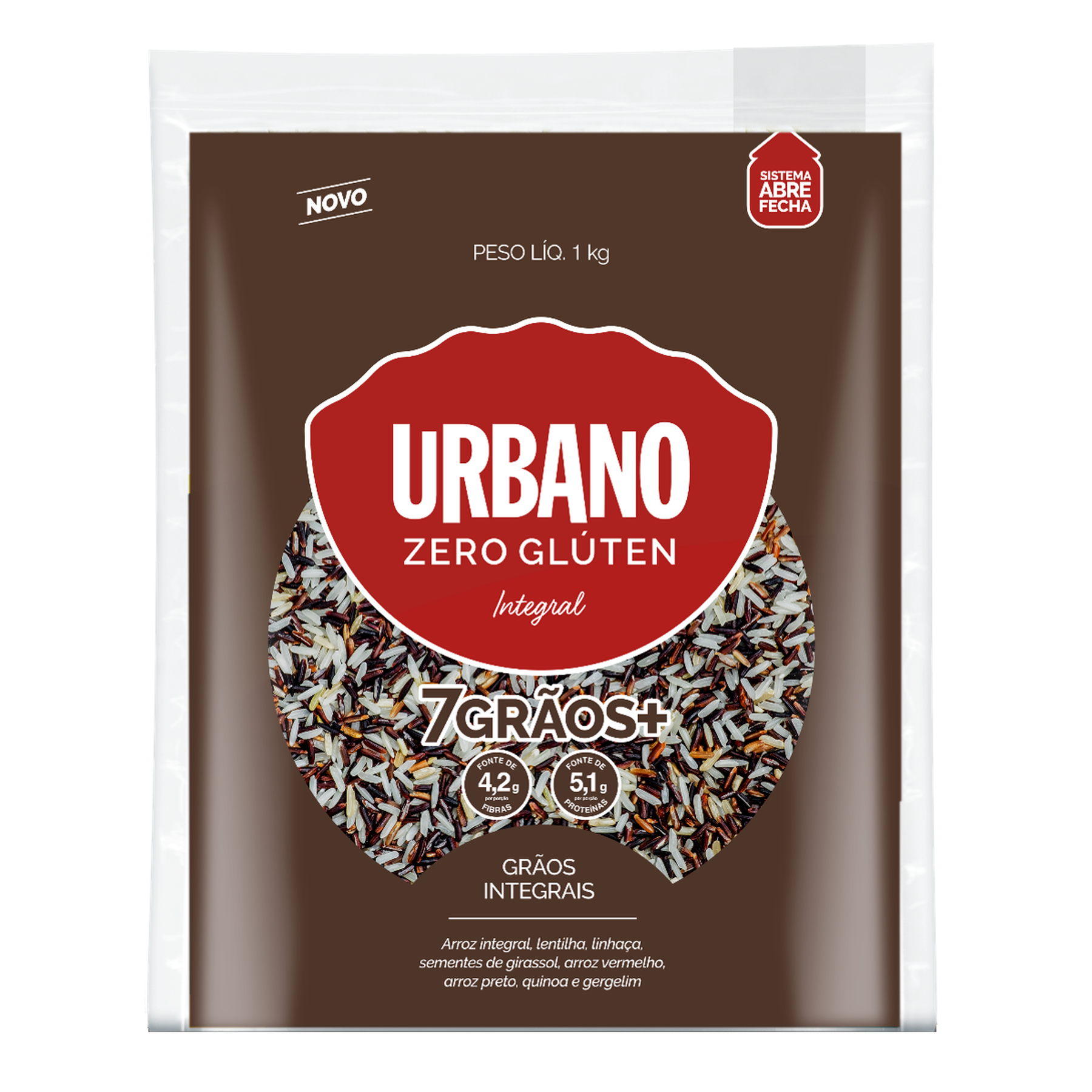 Arroz Integral Urbano Zero Gl&uacute;ten 7 Gr&atilde;os+ Pouch 1kg
