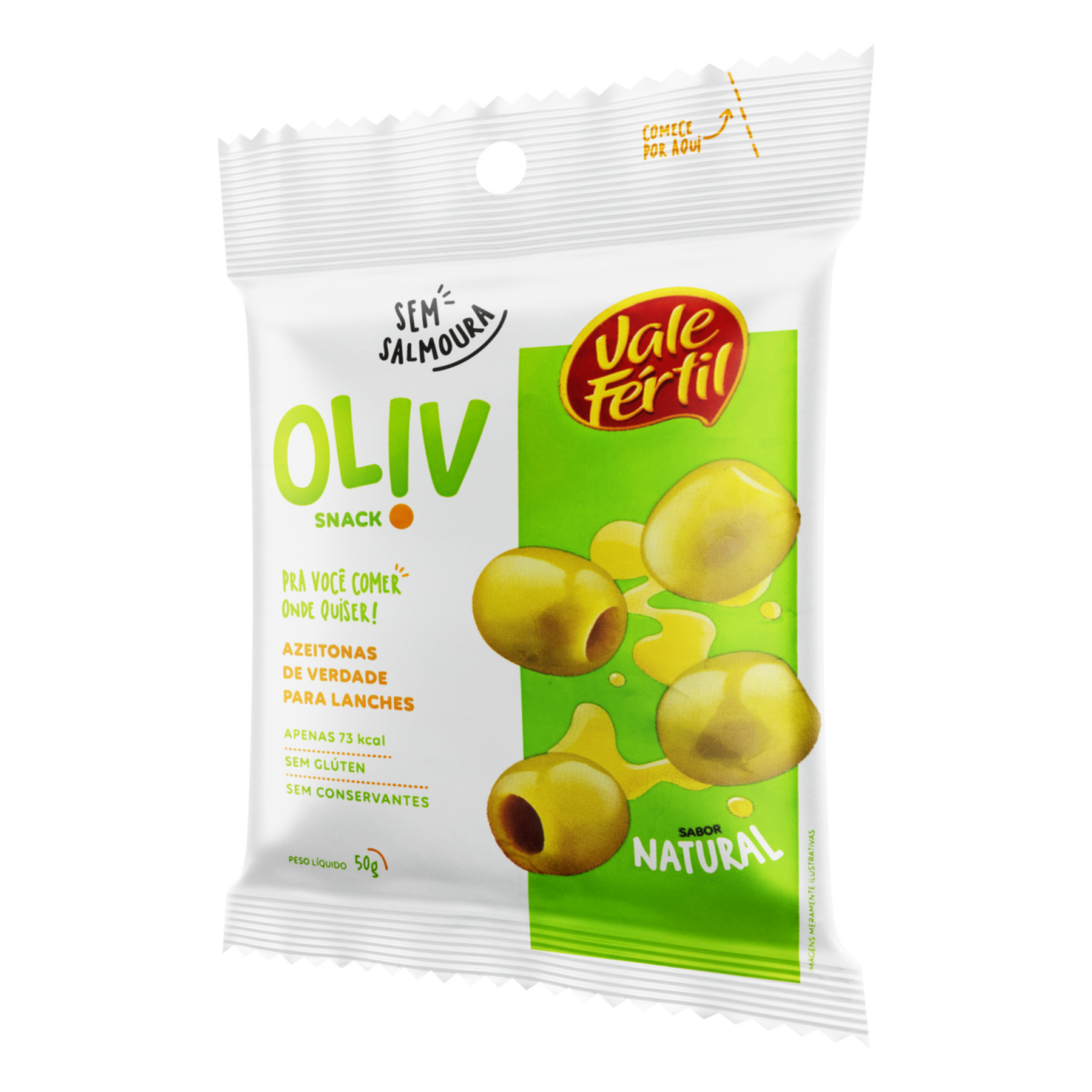 Snack de Azeitona Verde sem Caroço Natural Vale Fértil Oliv Pacote 50g