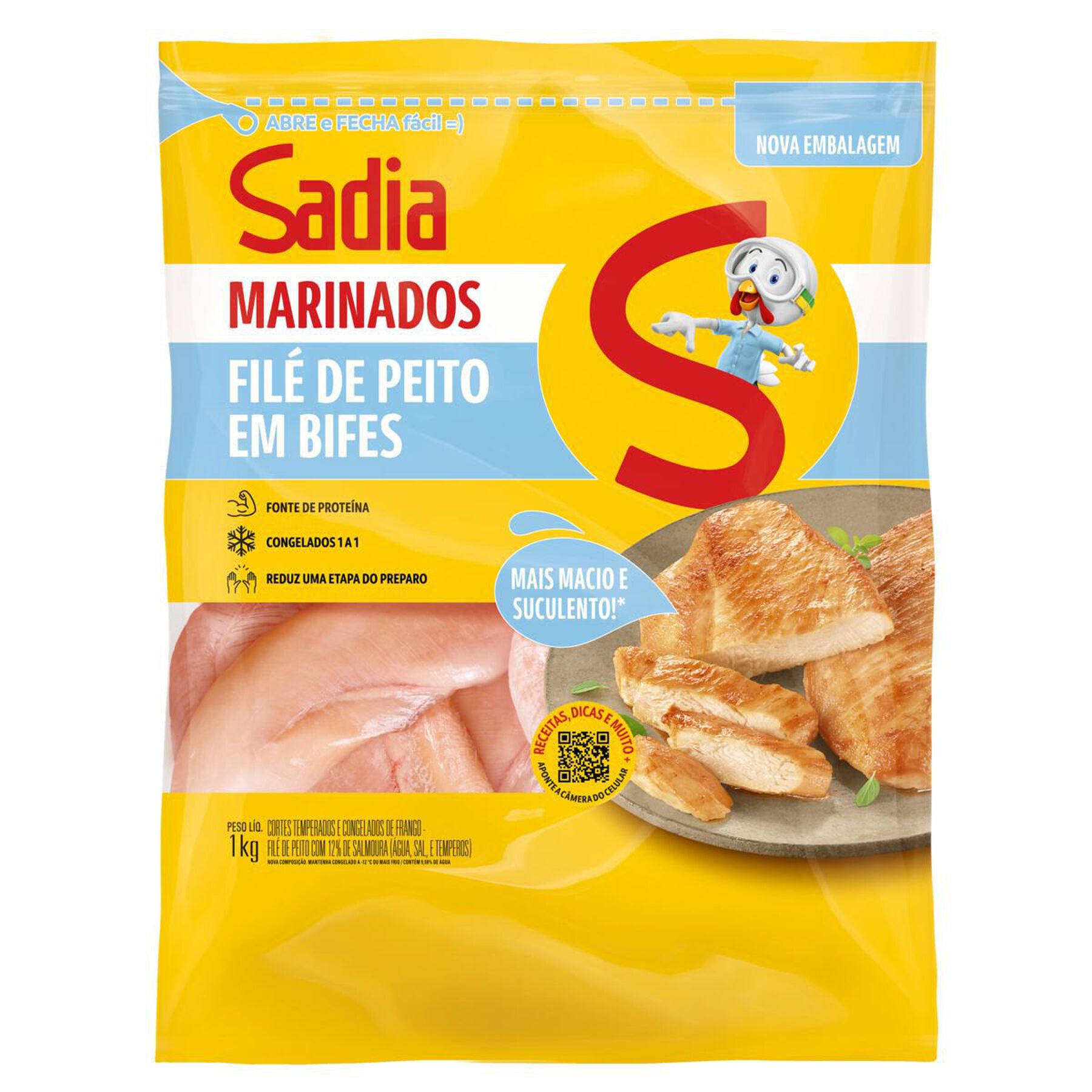 Filé de Peito de Frango em Bifes Temperado Congelado Sadia Marinados Pacote 1kg