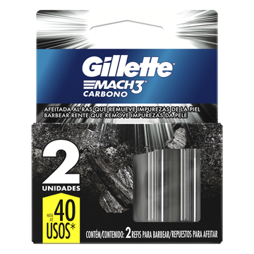 Carga de Aparelho para Barbear Mach3 Carbono Gillette C/2 Unidades